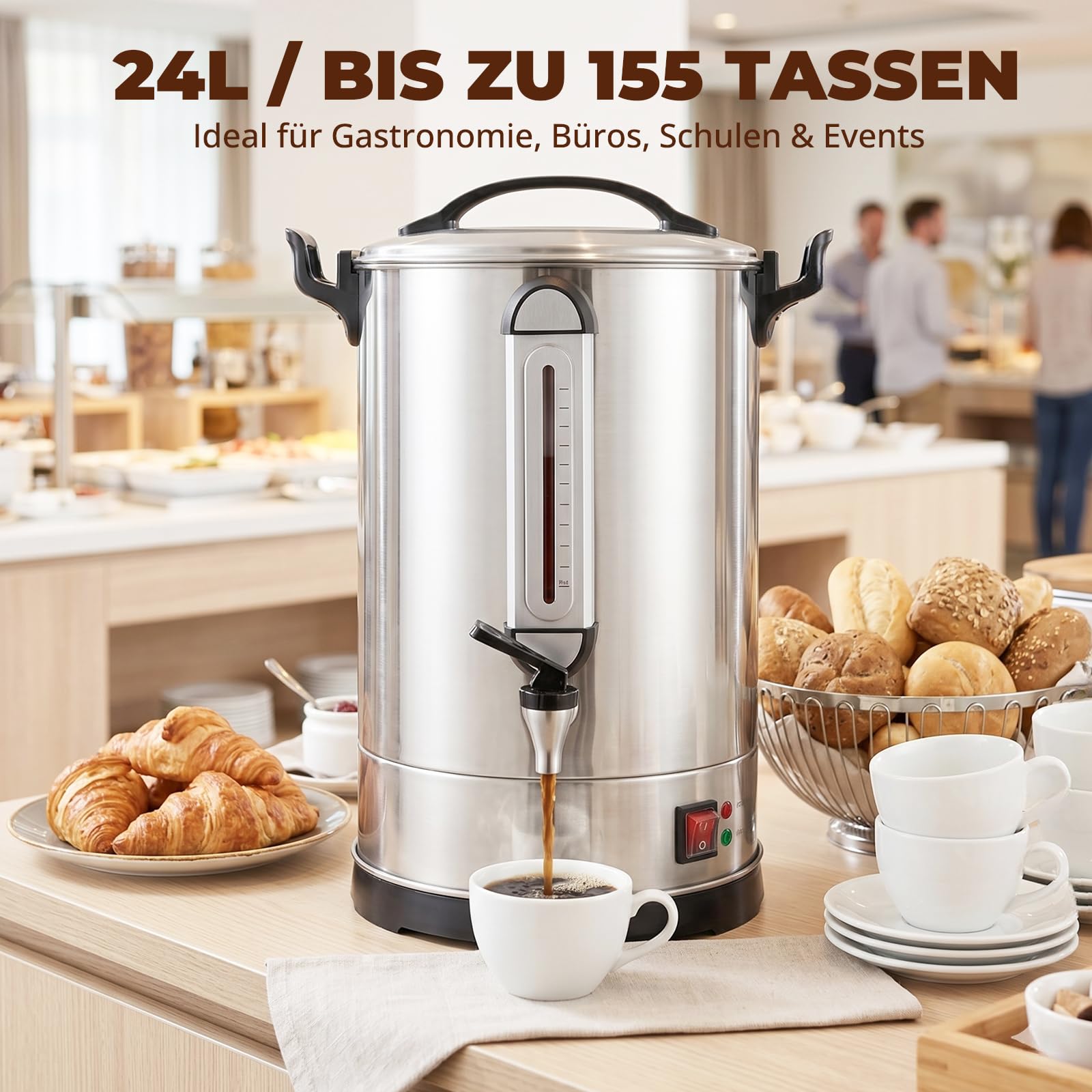 Gastro Kaffeemaschine 24L, 155 Tassen 2000W Heißgetränkespender aus Edelstahl, große Kaffeemaschine für Buffet, Events, Kantinen & Hotelservice