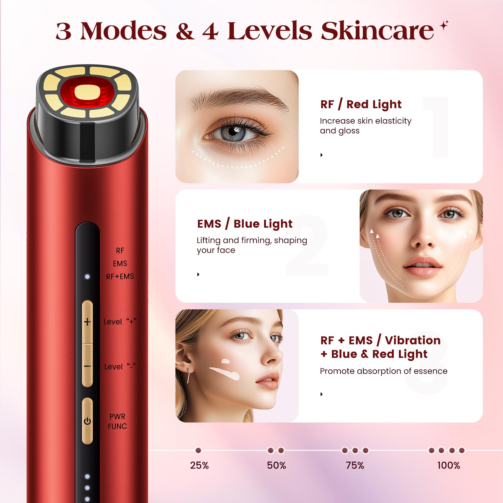 INTEO Microcurrent Facial Device, 3 Modes Red Light Therapy for Face and Neck, Skin Care Facial Massager Perfect Gifts for Women Men(): Red