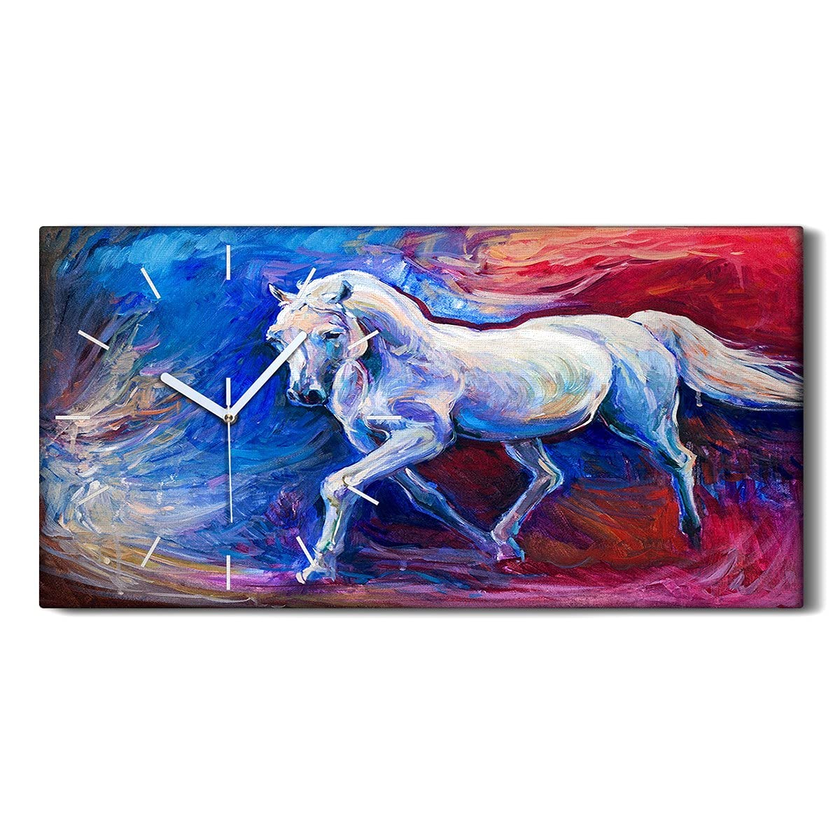 Horloge sur toile salon décoration moderne chevaux bleus 60x30