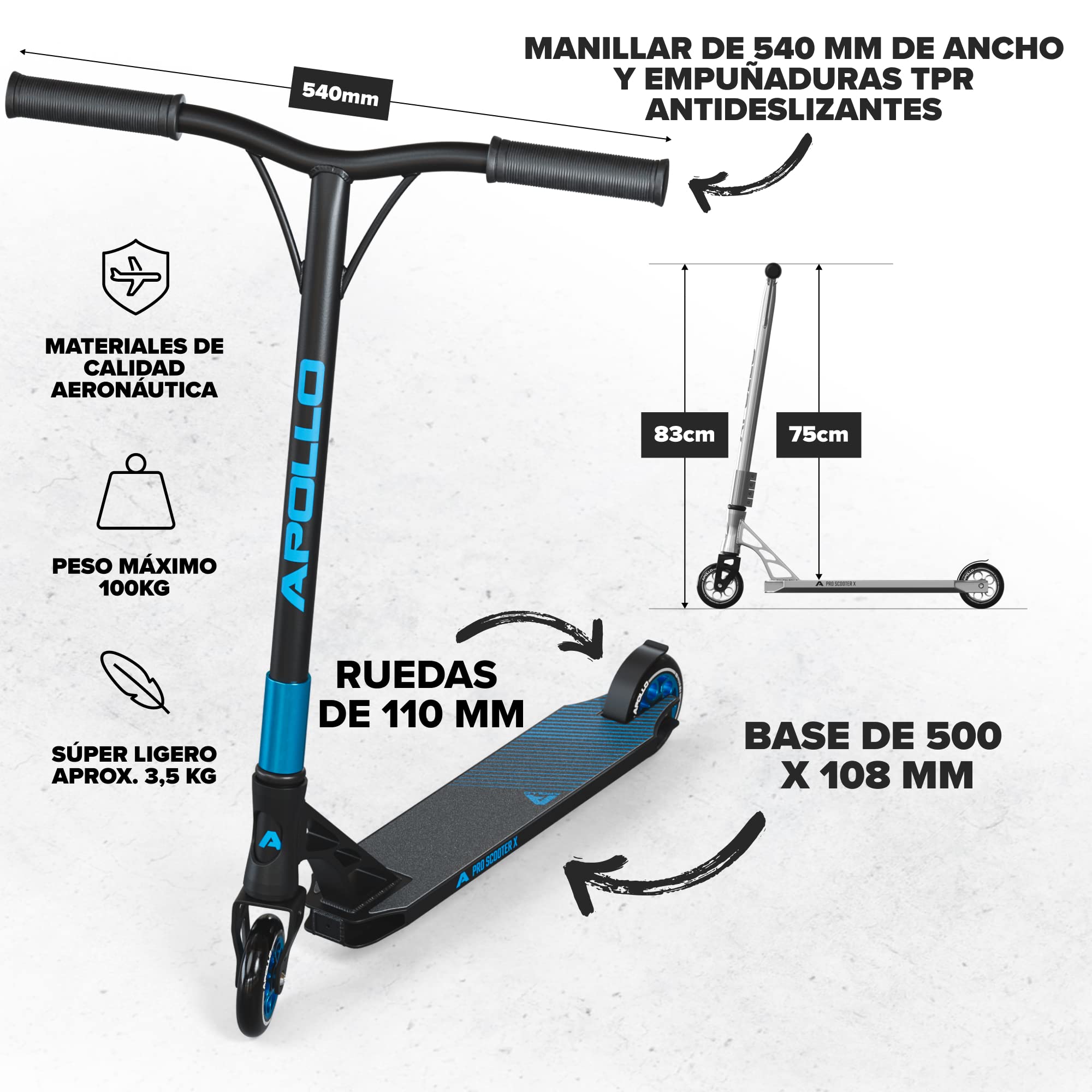 Apollo Genesis Pro - Stunt Scooter Robusto Con Rodamientos ABEC 9, Fun Kick Scooter, Freestyle