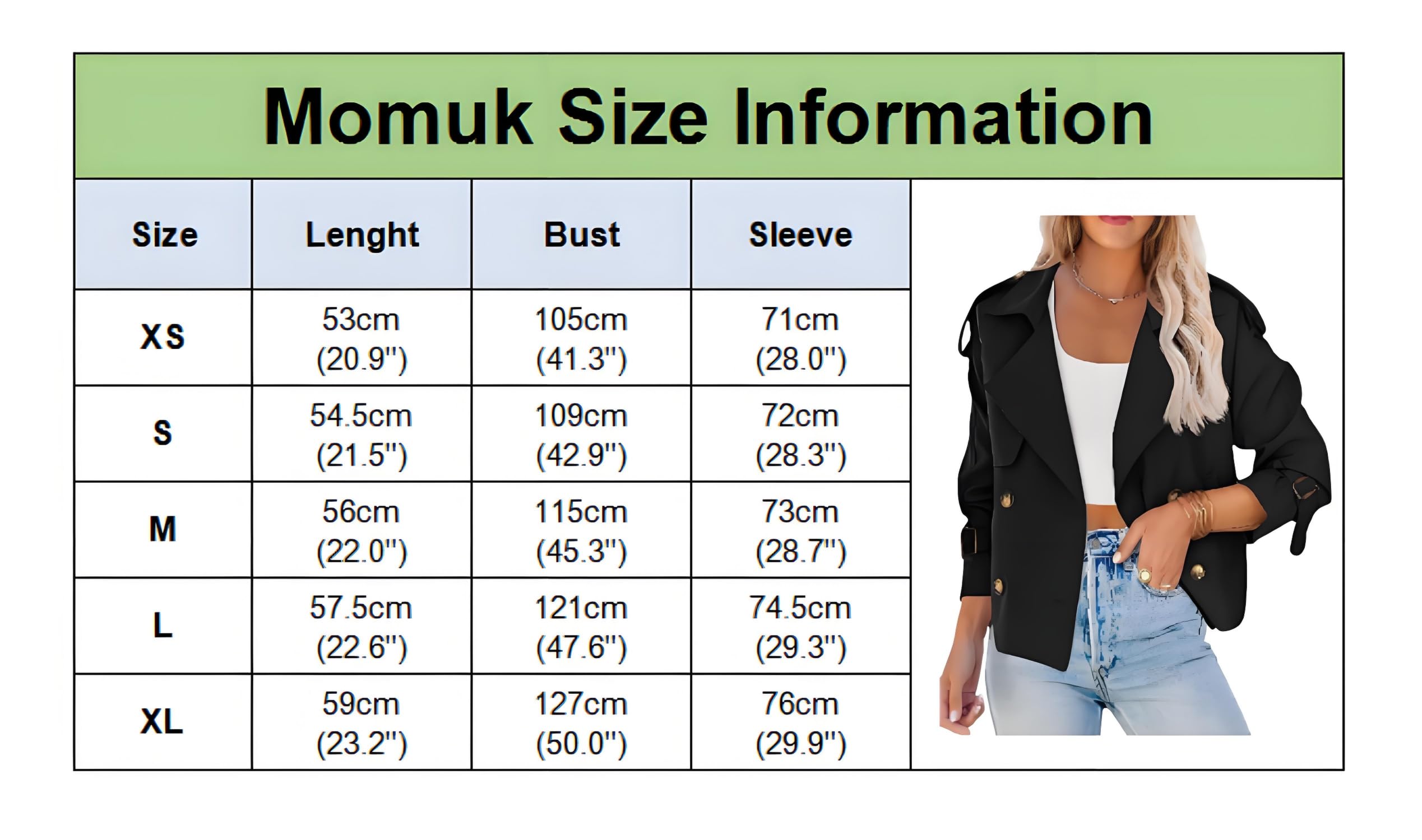 Momuk Gabardina Recortada para Mujer Manga Larga Casual Solapa Suelta Doble Botonadura Chaqueta Corta Outwear con Bolsillos