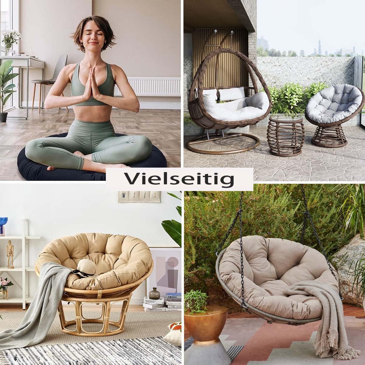 Cuscino per Sedia Rotondo Spesso, Cuscino Impermeabile per Sedia A Forma di Uovo, Cuscino per Sedia A Dondolo Spesso per Giardino, Balcone E Soggiorno,Cachi,70×70
