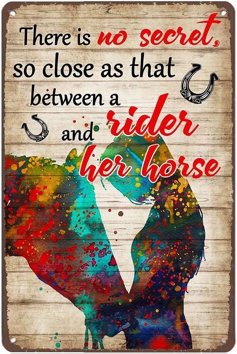 Tin Sign Rider Her Horse Wall Retro Tin Sign,Bathroom Decoration for Bars,Restaurants,Cafes and Bars,New Year,Metal Sign 12x16 Inches