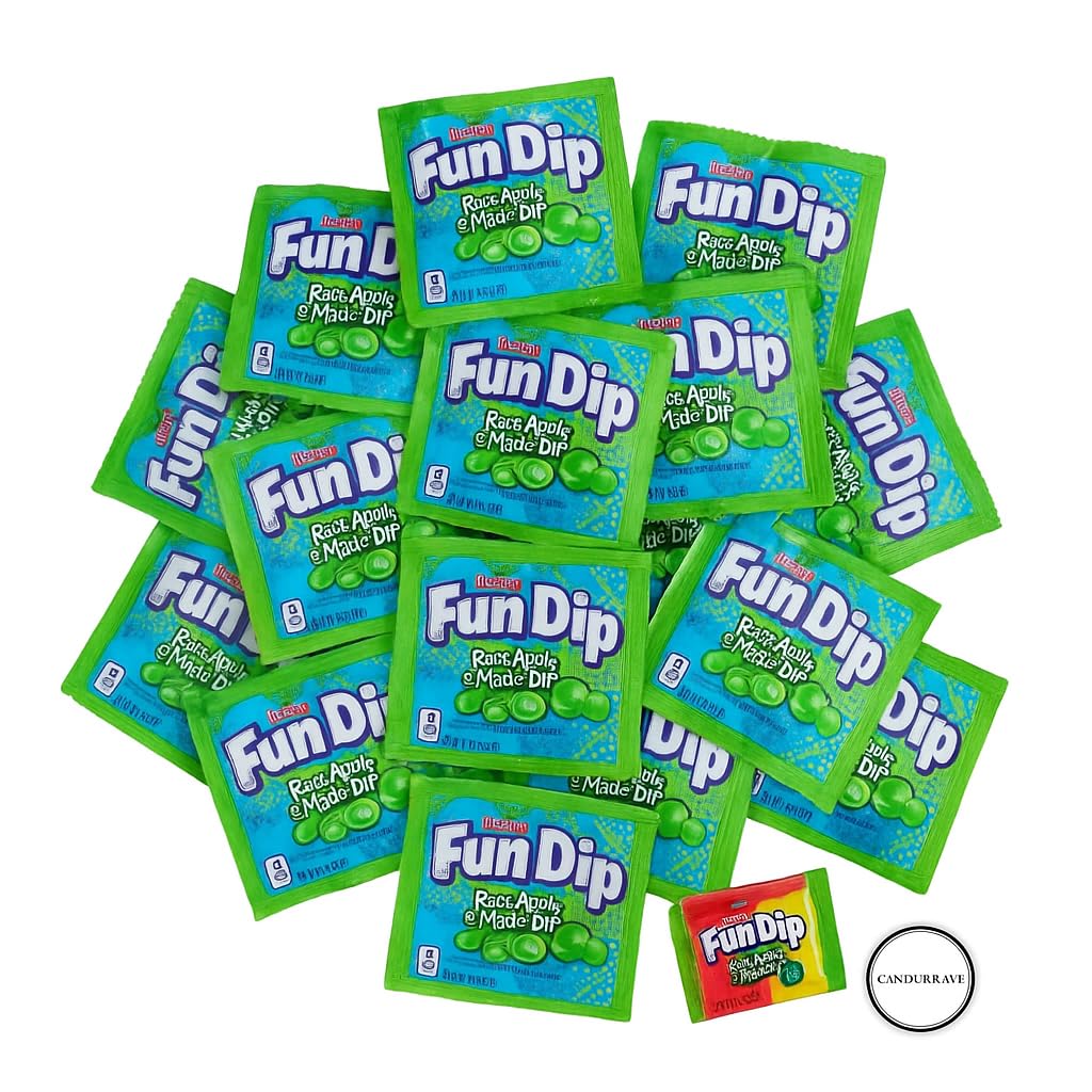 FunDip Razz Apple Magic Dip – Approx. 45 Pouches per Pound (0.35 oz Each) – Classic Powdered Candy with Candy Stick – Tangy Green Apple Flavor – Perfect for Party Favors, Lunchboxes & On-the-Go Treats