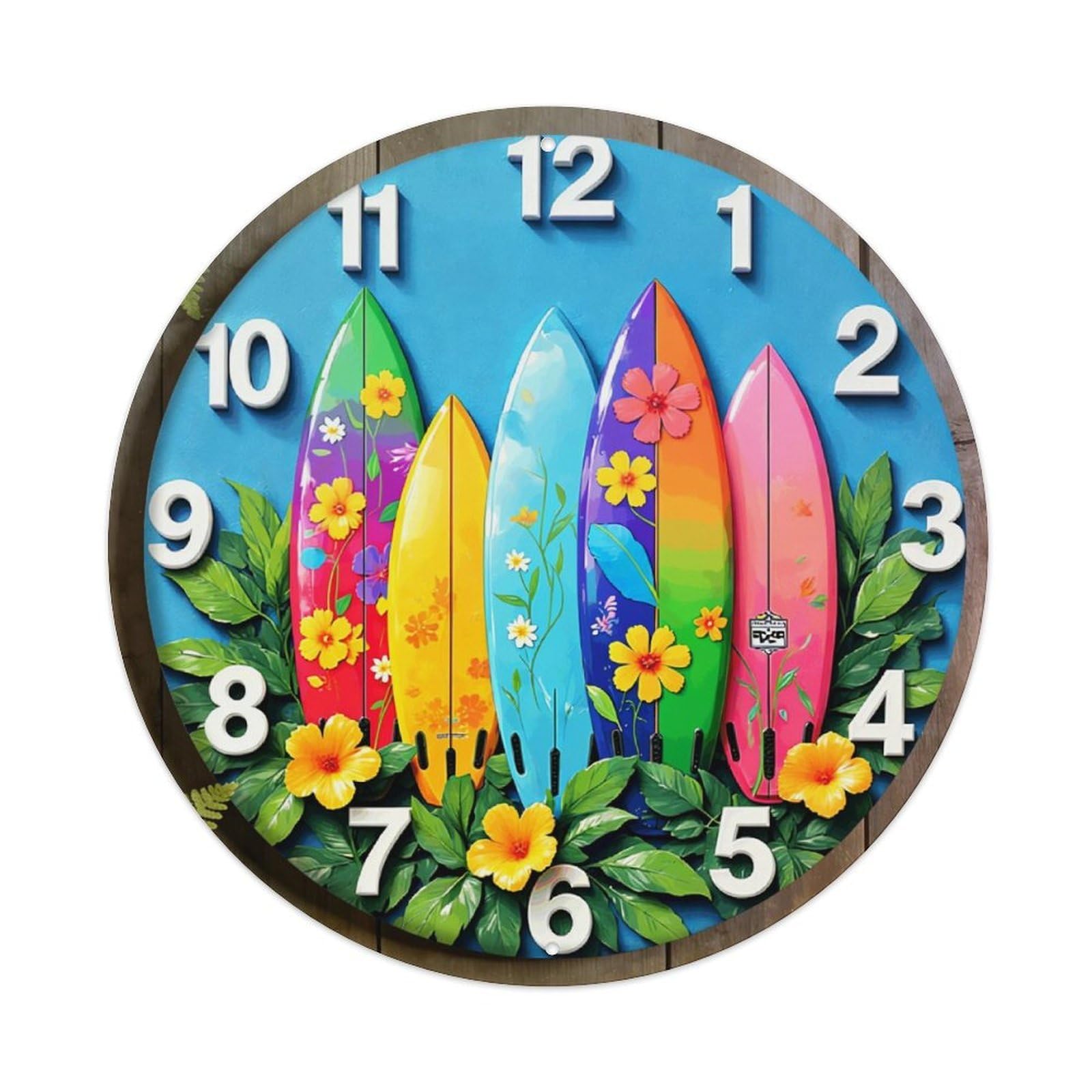 Colorful Surfboards Flowers Leaves Sky Tin Sign Metal Poster Vintage Metal Signs for Home Man Cave Bar Cafe Kitchen laundry room Wall Decorations Gift 8x8Inch