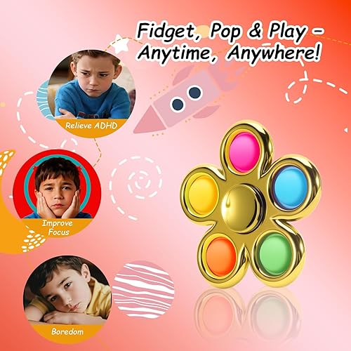 Miniatura 25 de FIGROL Paquete de 3 juguetes giratorios para ansiedad con burbujas para presionar, juguete giratorio de mano de plástico con aspecto de metal