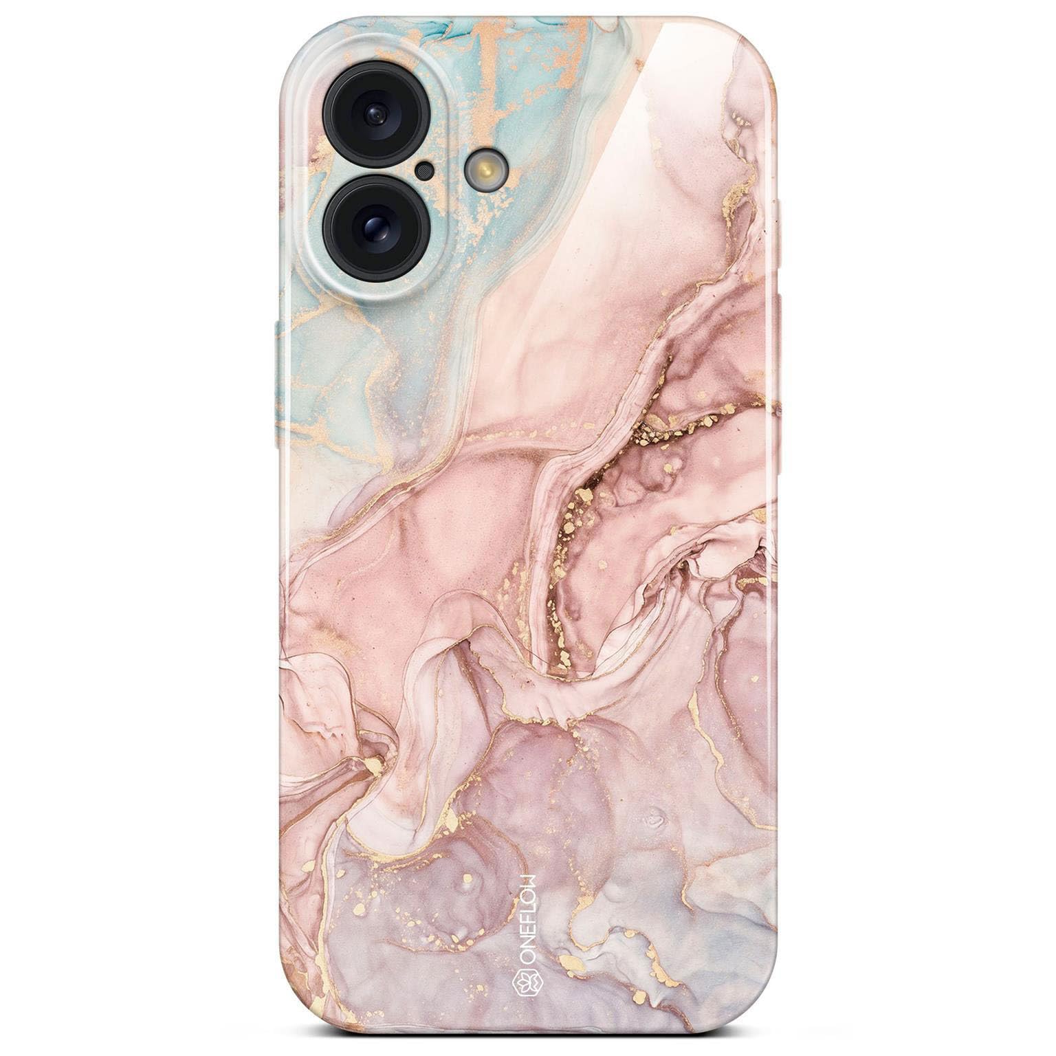 Coque iPhone 16 Plus rigide pailletée marbre rose et gris ONEFLOW - 8
