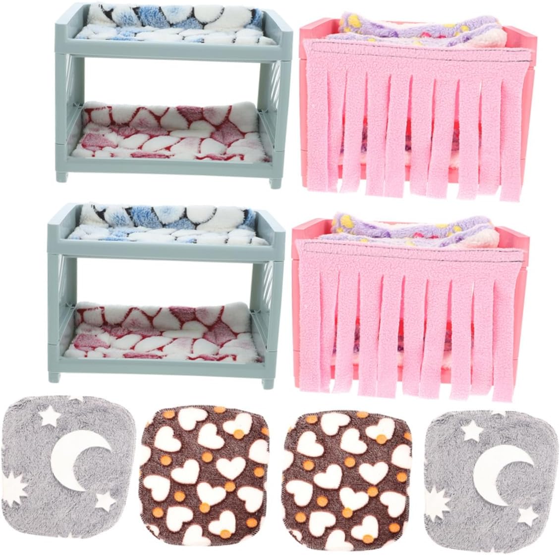 BESPORTBLE 2 Sets Double-Layer Hamster Nest Bed with Mats and Blankets, Small Animal Hideout House for Guinea Pigs, Gerbils, Sugar Gliders, Comfortable Pet Sleeping Cave Random Color