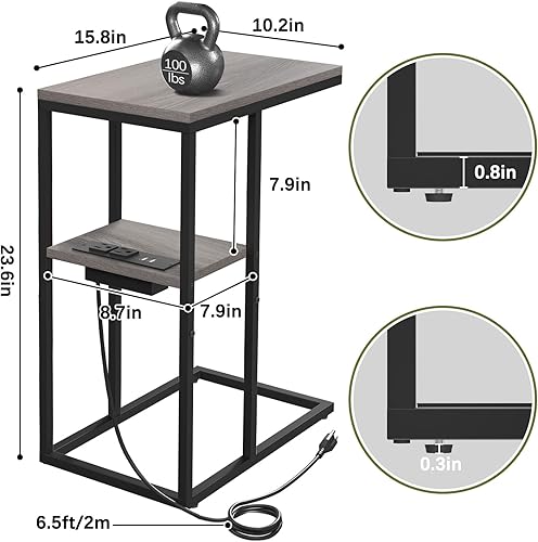 Miniatura 50 de Yoobure Mesa auxiliar en forma de C con estación de carga para sala de estar, dormitorio, mesa de sofá con puertos USB y salidas para espacios