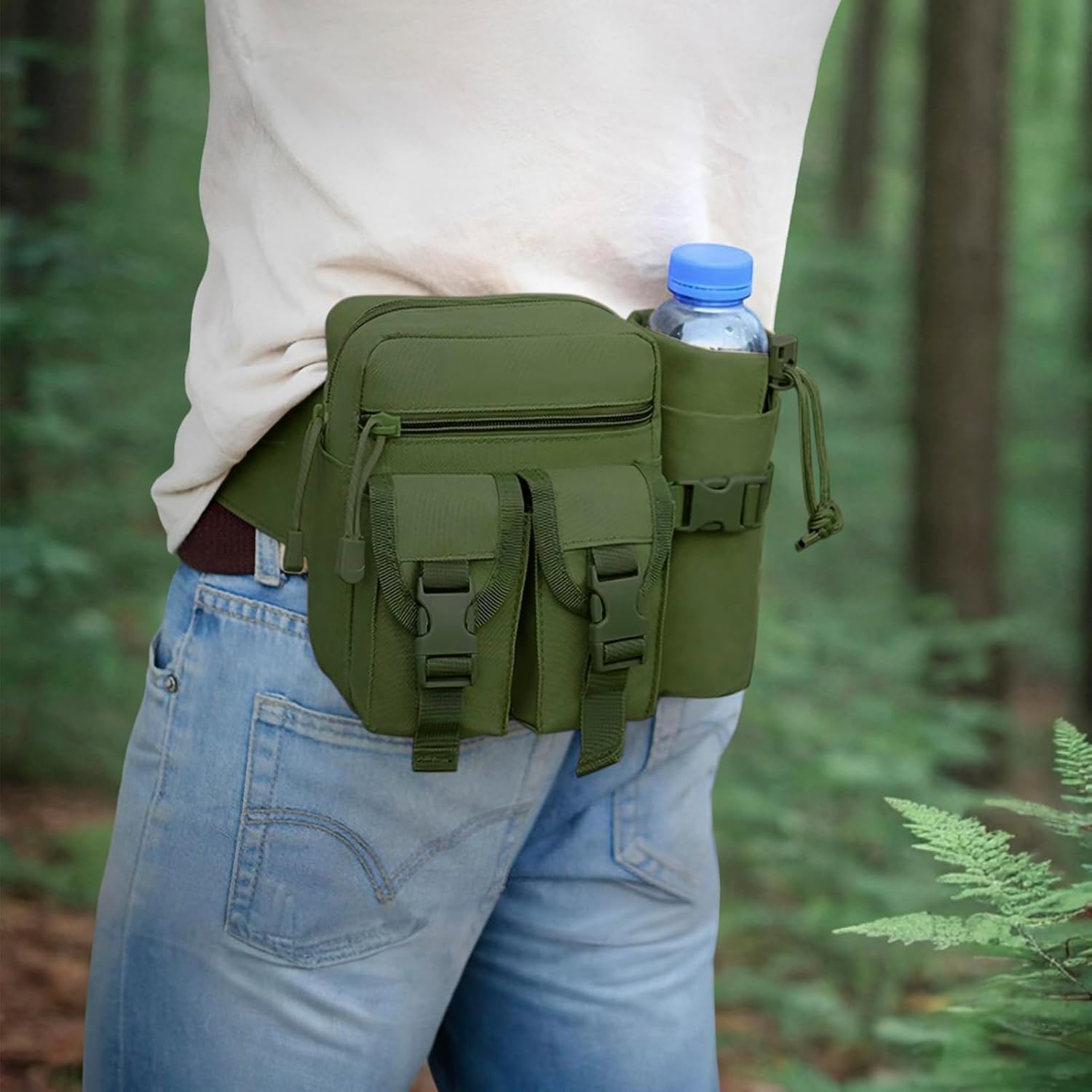 DOB SECHS Hiking Waist Bag with Detachable Water Bottle Holder and Adjustable Waist Belt Oxford Fanny Pack for Men Women Causal Belt Bag for Travel Outdoor Fishing Running Hiking Hunting,Green - Image 7