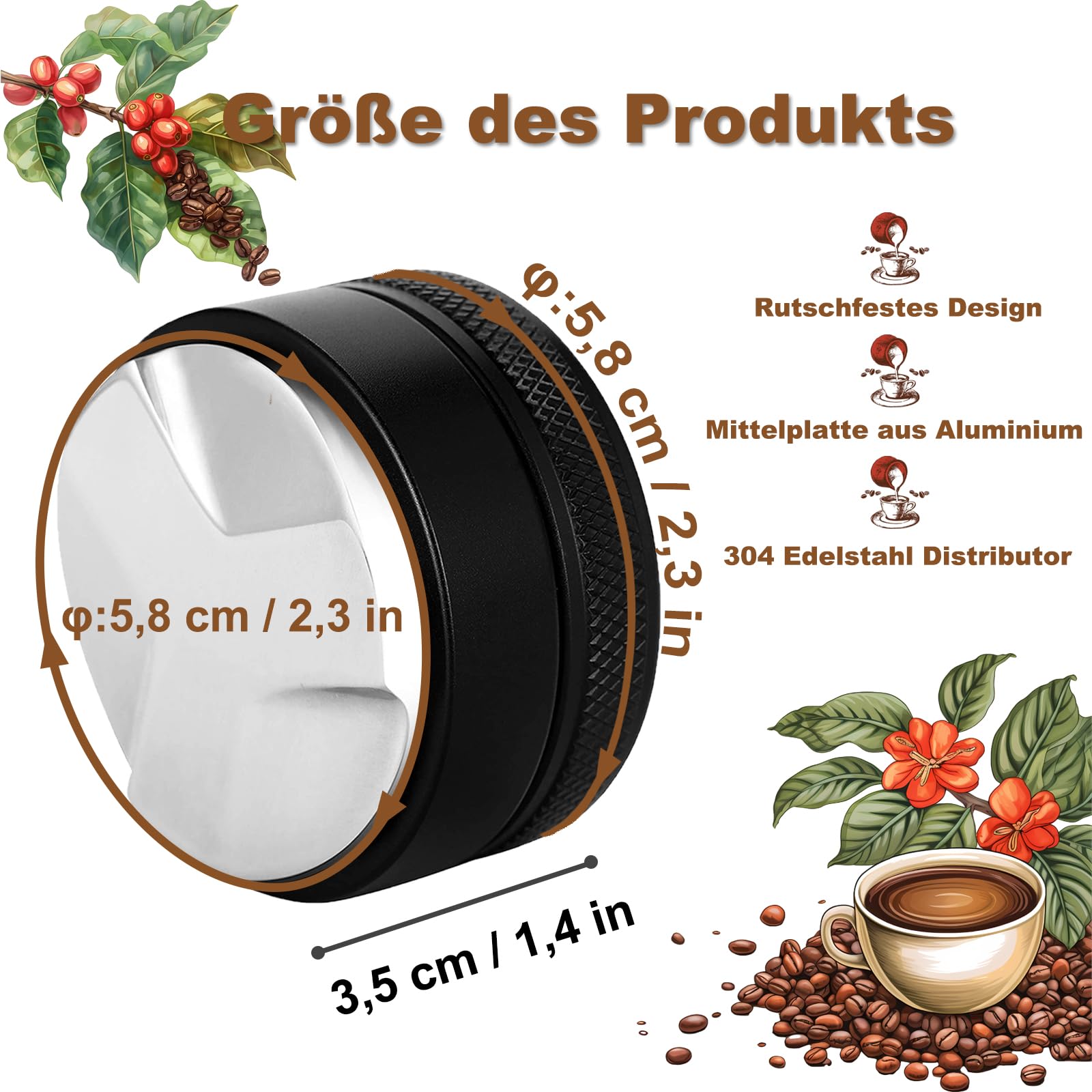 Distributeur de café par gravité 53,3 mm, outil de distribution adaptatif pour expresso MATOW