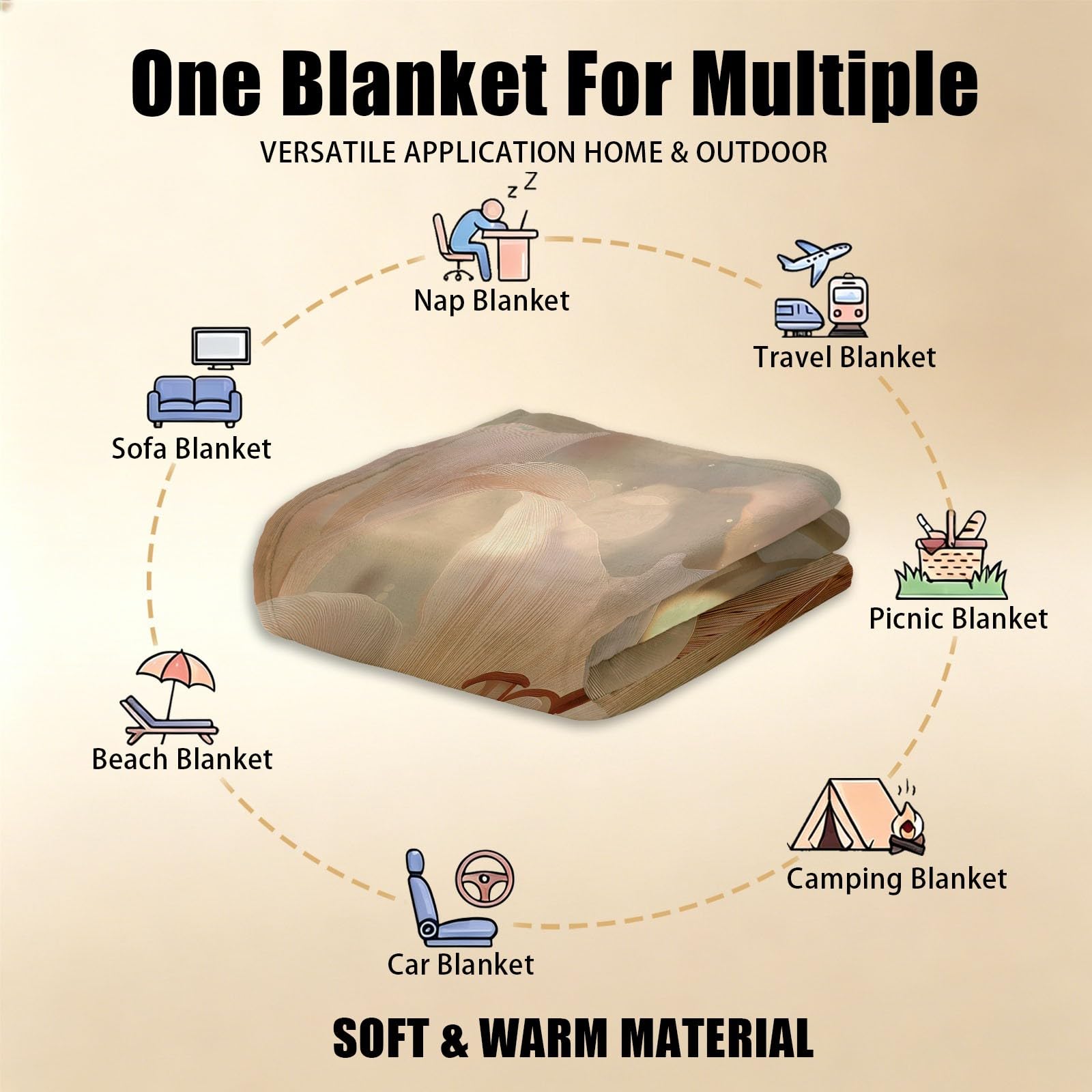 Manta de forro polar de franela suave y acogedora de 180 x 200 cm, diseño de flores, color beige