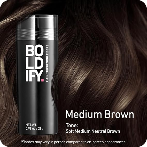 BOLDIFY Hair Fibers for Thinning Hair, for Women & Men, Medium Brown 28g