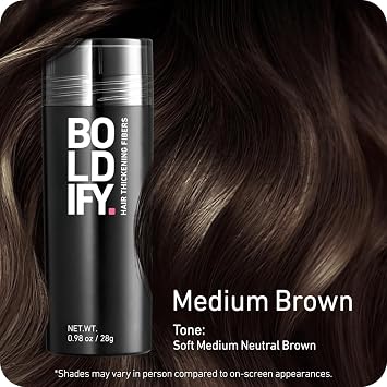 BOLDIFY Hair Fibers for Thinning Hair, for Women & Men, Medium Brown 28g