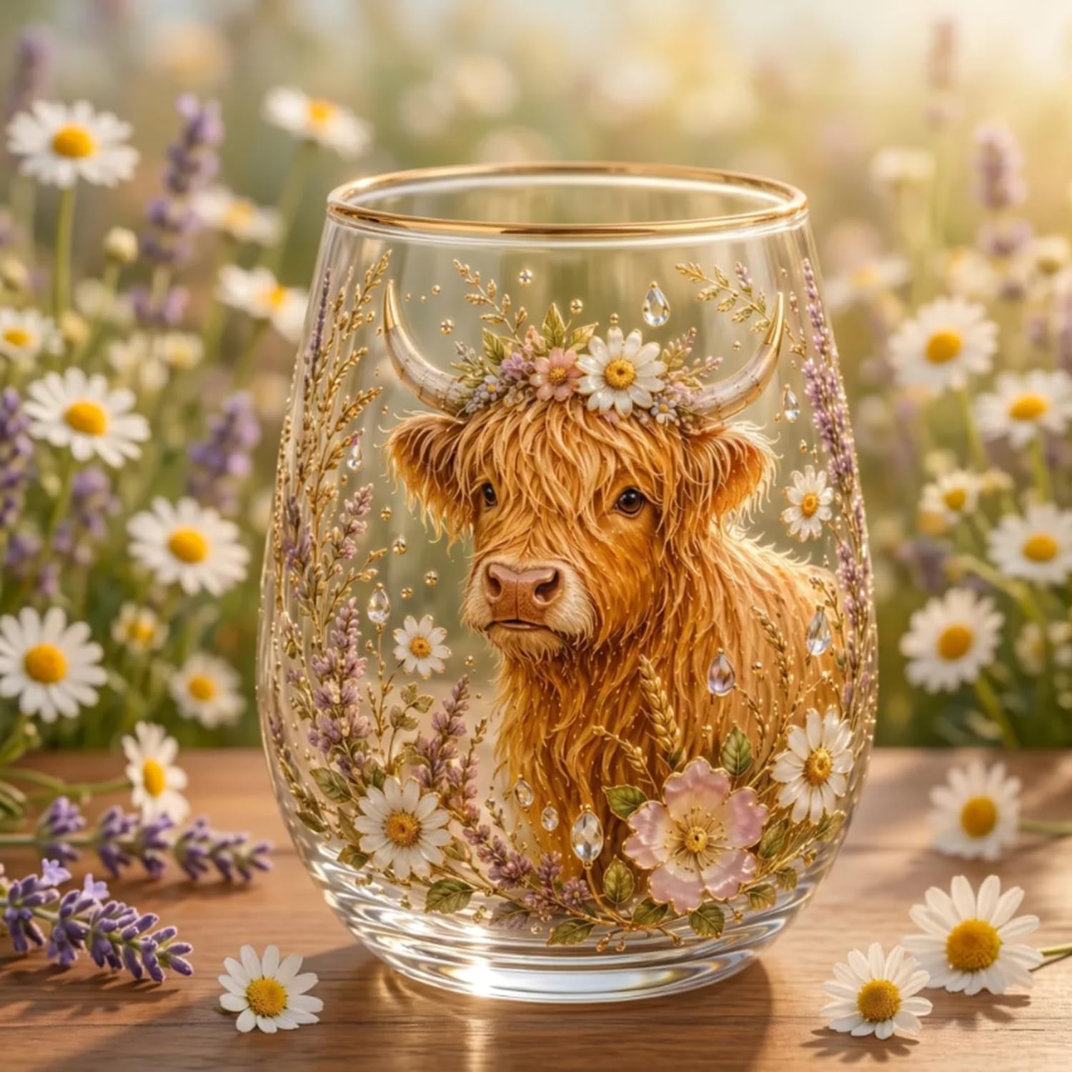 Highland Beauty Glas, handbemalte Highland-Kuh-Schönheits-Glasbecher, lustiges Highlandcow-Gläser-Geschenk-Set, Trinkglas für den täglichen Gebrauch und bedeutungsvolle Urlaubsgeschenke (3 Stück)