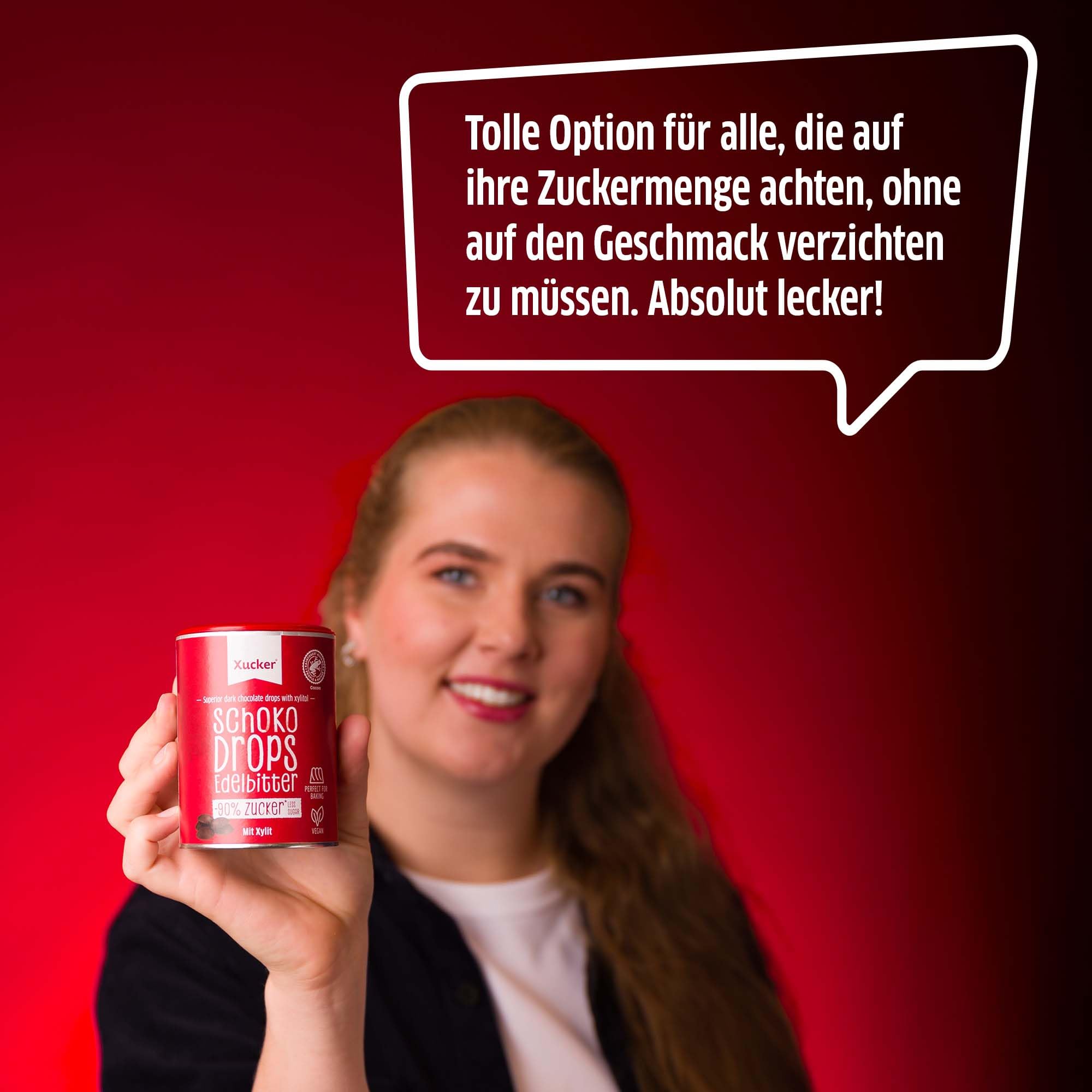 Xucker Schoko Drops Edelbitter 750g - Xucker Schokolade mit Xylit Zuckerersatz I Vegane Schokodrops I Zuckerreduzierte Süßigkeiten zum Backen (min. 75% Kakaoanteil)