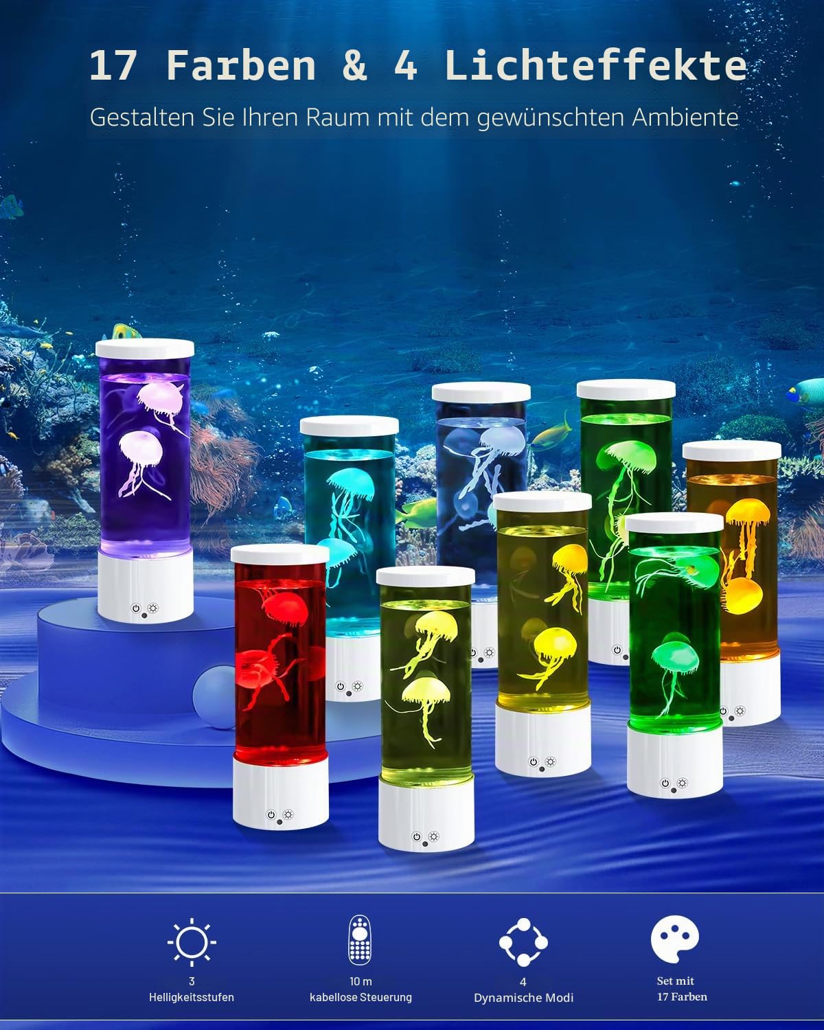 AONESY Lavalampe Quallen Lampe mit 17 Farben & 4 Lichtmodi : Jellyfish Lamp Lavalampen für Zimmer, Dekoration | Quallen Aquarium für Kinder Erwachsene den flüsterleisen Betrieb von Relaxion