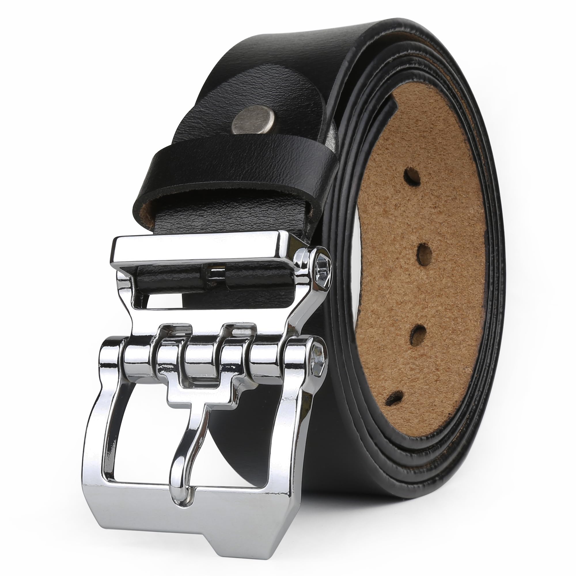 Jinghao Men's Black Leather Belt,Genuine Leather Belts For ,Great For Casual Jeanswear,Formal,Regular & Big Size 30"-64" (M 31"-33" Length 110Cm, )