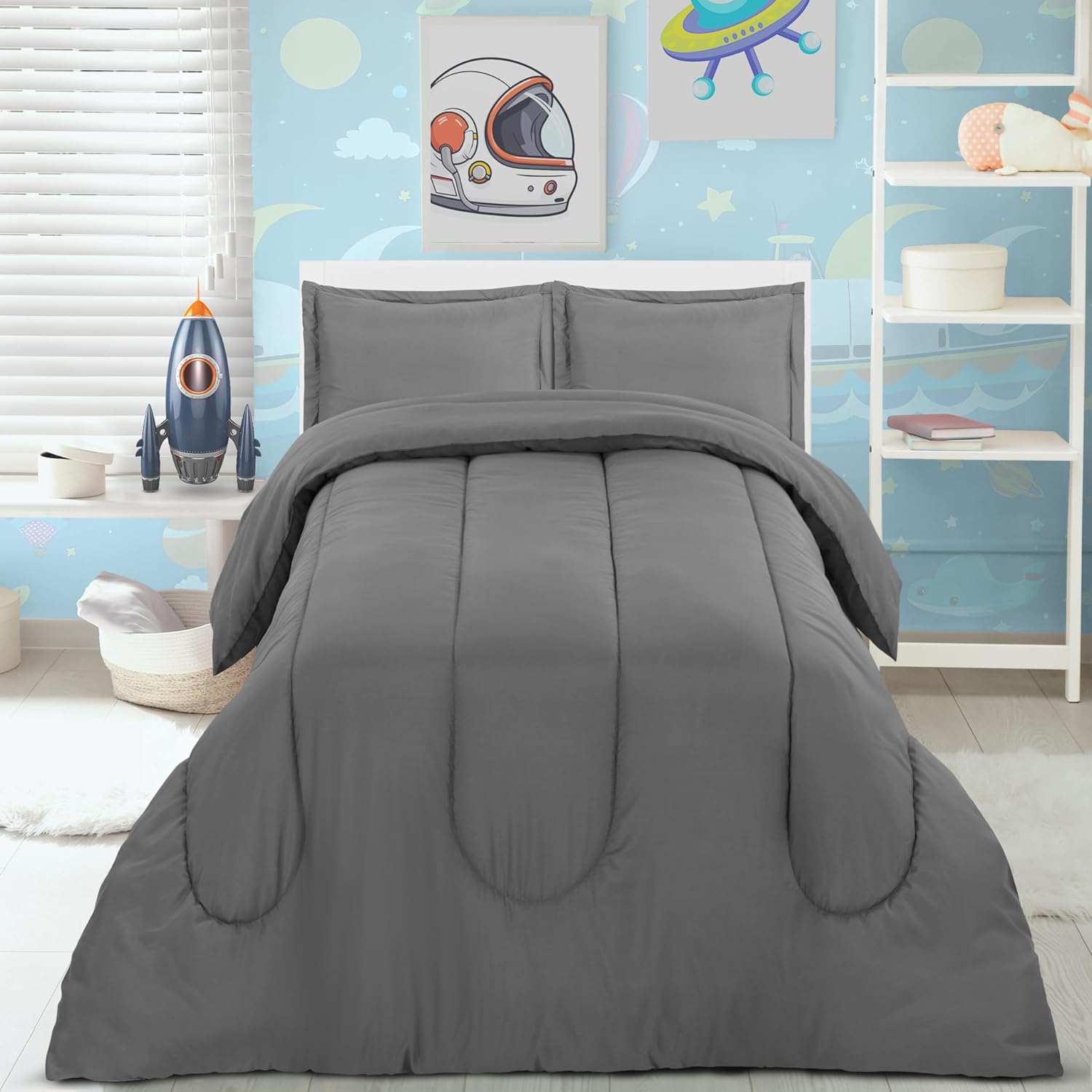 Utopia Bedding All Season Grey Comforter Set with 2 Pillow Cases, 3 Piece Soft Brushed Microfiber Kids Bedding Set for Boys/Girls, Machine Washable (Twin) - Image 4