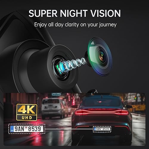 Miniatura 10 de Veement Cámara de espejo retrovisor 4K, cámara de tablero de espejo 4K de 10 pulgadas con cámara de respaldo de 1080P, cámara de tablero frontal