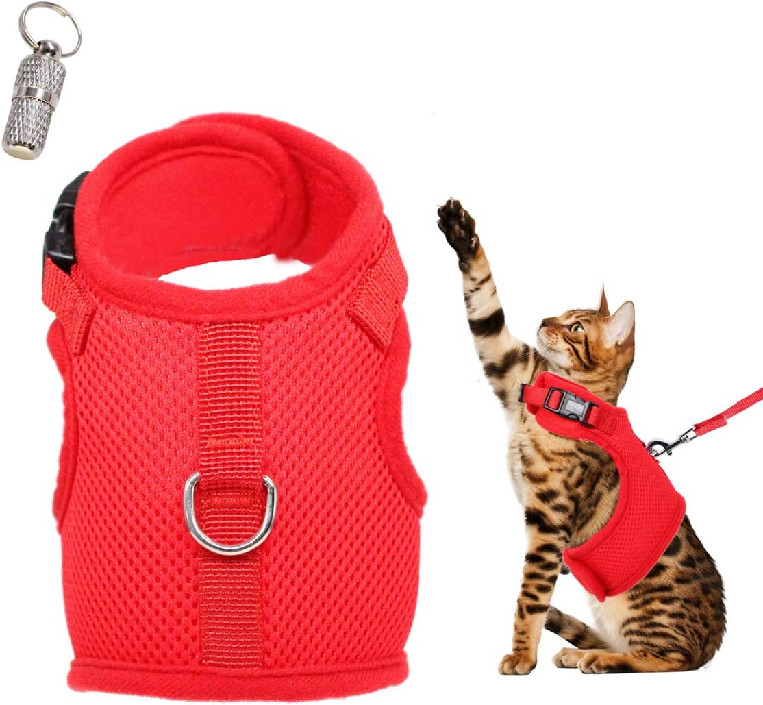 WONDERPUP Adjustable Cat Harness with Leash Set for Walking Escape Proof Soft Air Mesh for Kitty Puppy Rabbits Small Dogs Animal