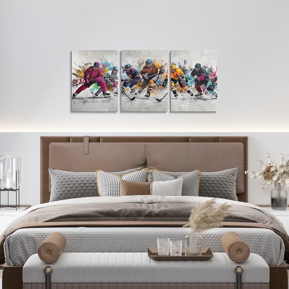 Erosebridal 3 Panels Ice Hockey Canvas Paintings Hockey Sports Artwork Posters Graffiti Art Pictures For Bedroom Office Kitchen Living Room Framed 12X16Inchx3Pcs