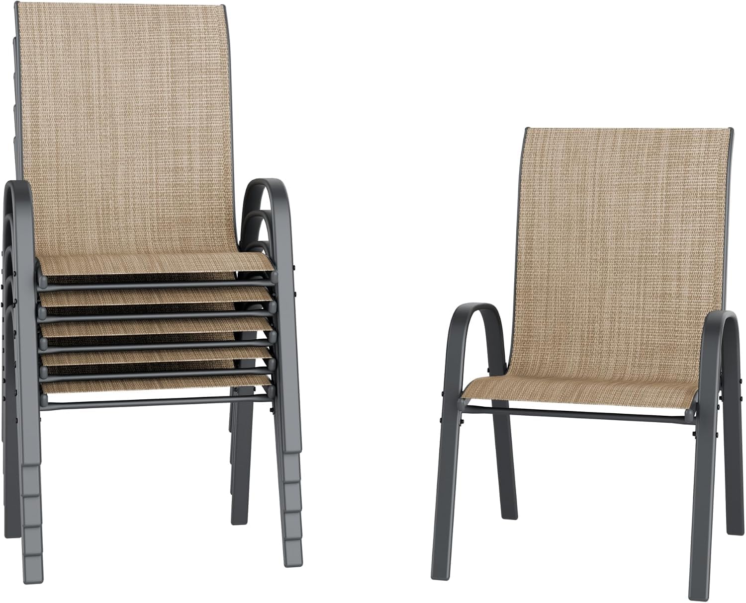 Amopatio Patio Chairs Set of 6, Outdoor Stackable Dining Chairs for All Weather, Breathable Garden Outdoor Furniture for Backyard Deck，Brown