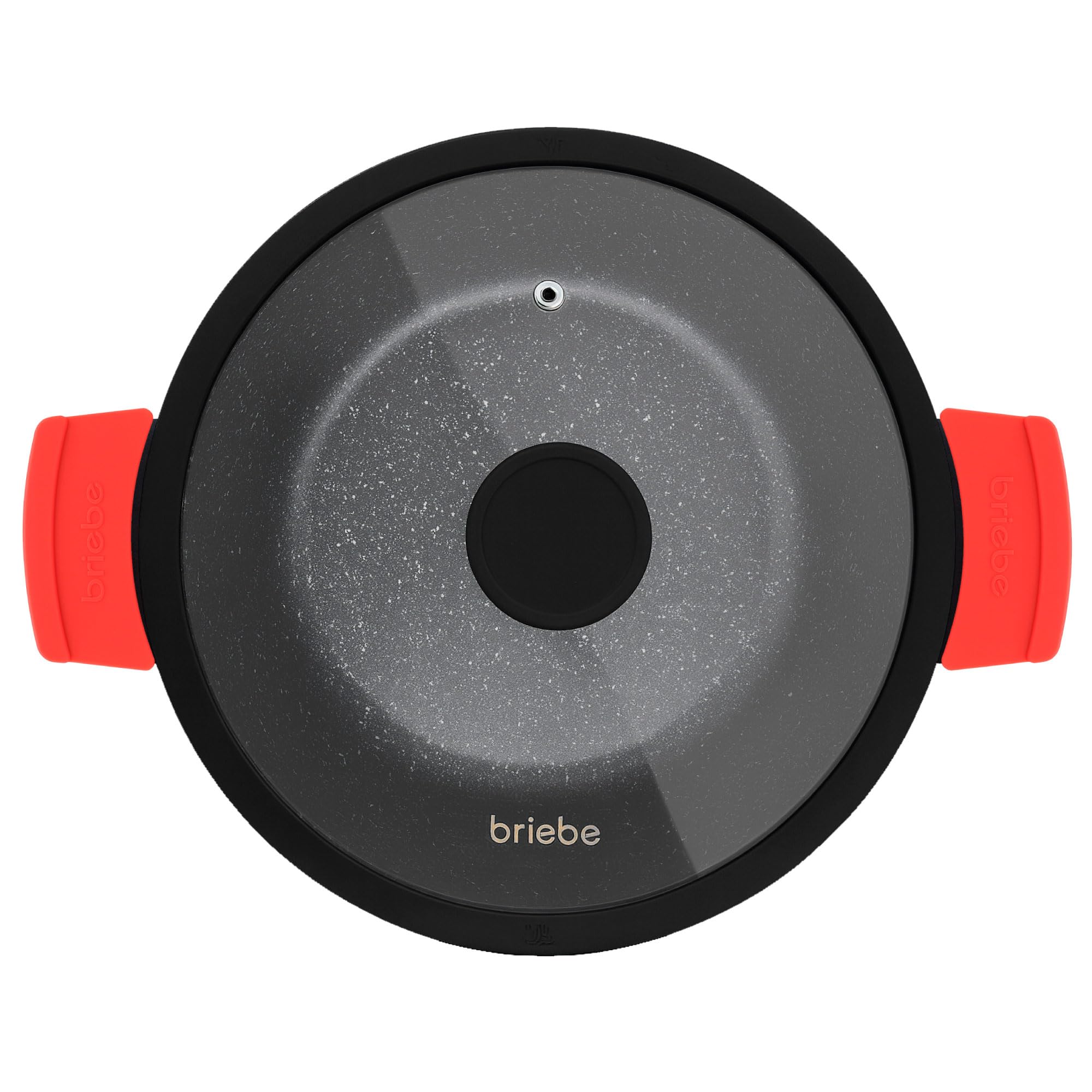 briebe Black Titanium Pentola Induzione Antiaderente Titanio, Casseruola 28cm, Alluminio Fuso, Rivestimento senza PFOA, Coperchio Vetro, Maniglie in Silicone, Vetroceramica, Gas, Forno