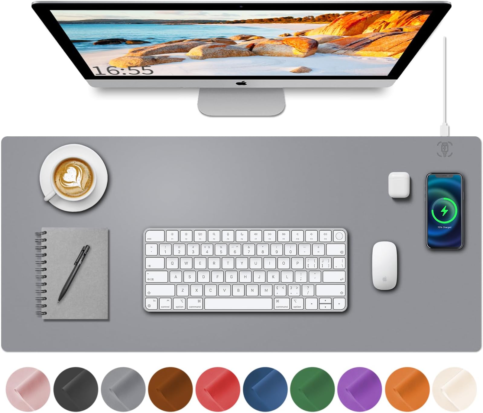 Amazon.com: Desk Mat with Wireless Charging, Gray Mouse Pad with ...