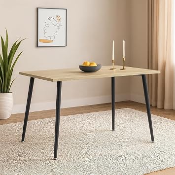 Modern Rectangular 47" Dining Table with Sturdy Metal Legs, Wooden Kitchen Table for 4, Small Space Dining Room Furniture for Apartment, Condo, Breakfast Nook, Light Oak