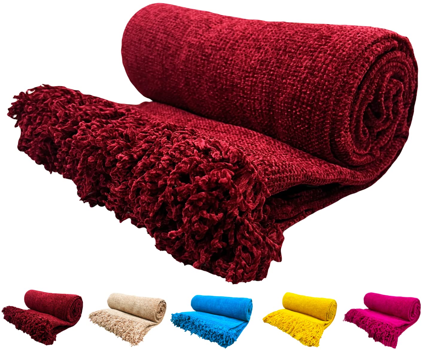 Fashion Throw Sofa Throws for 3 Seater | Soft Chenille Throw | Throws for Sofa and Couch | Throw Blanket (Size : 70X55 inch) (Maroon)-image-34