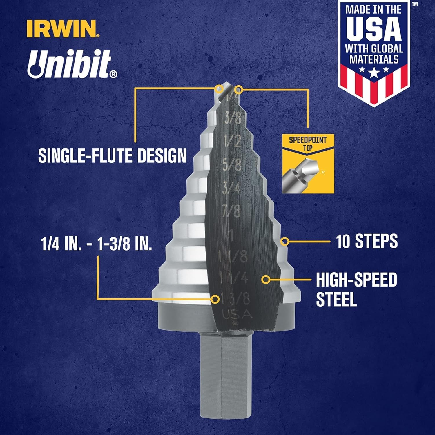 Irwin Tools Unibit 3/16 Zoll auf 1/2 Zoll step-drill Bit, 10235