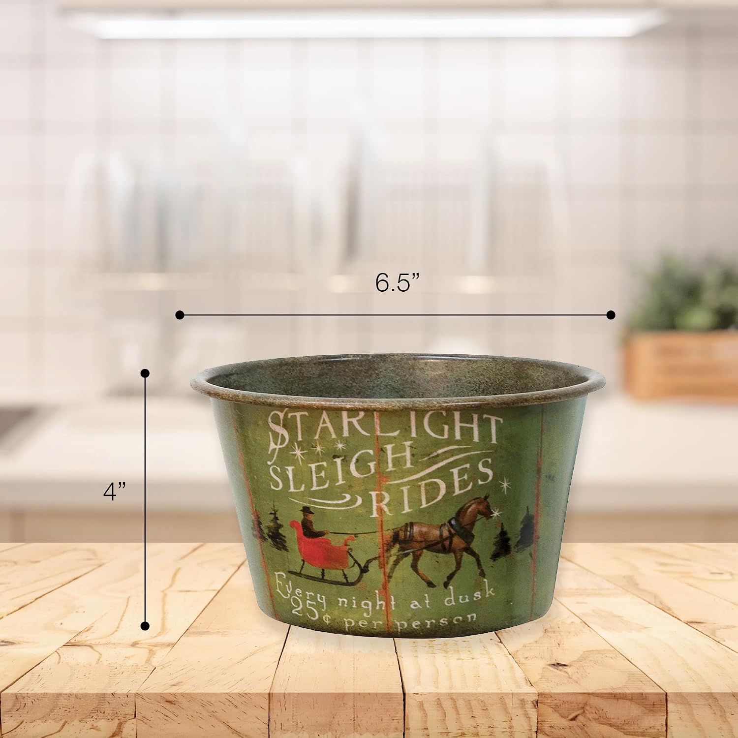 CWI Gifts Starlight Sleigh Rides Vintage Tin Bowl - 6.5" W x 4" H - Country Farmhouse Decor - Decorative Bowl - Key Bowl