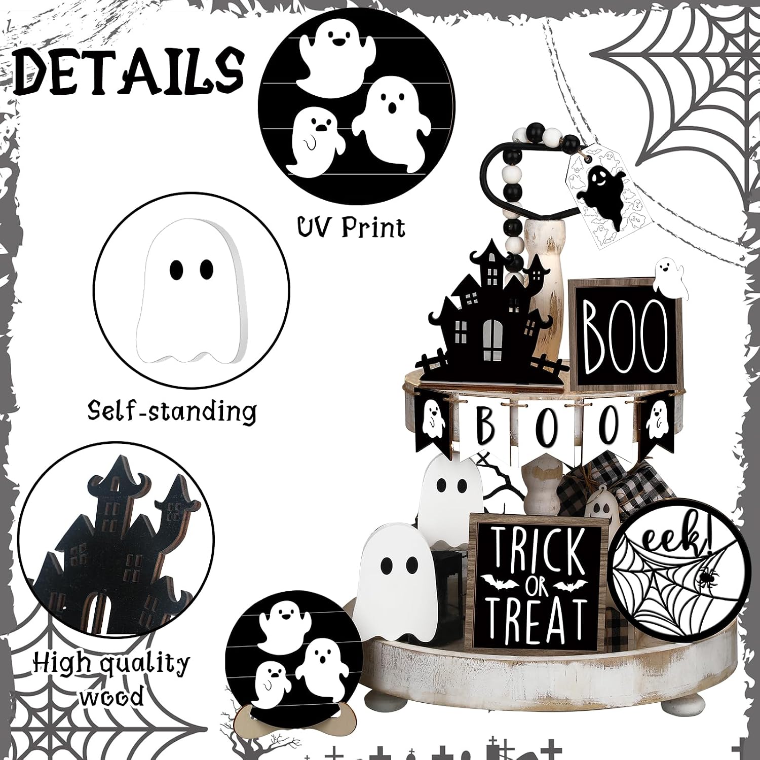 Umigy 15 Pcs Halloween Decor for Home Ghost Tiered Tray Decor Set