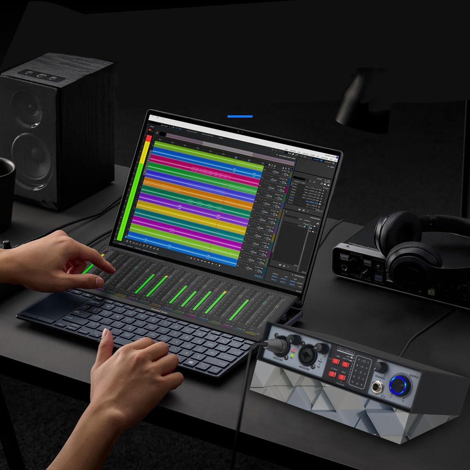 Sound Mixing Console Professional 2 in 2 fuori mixer audio digitale con alimentazione fantasma 48v incorporata per esibizioni dal vivo Registrazione in studio Metal Construction