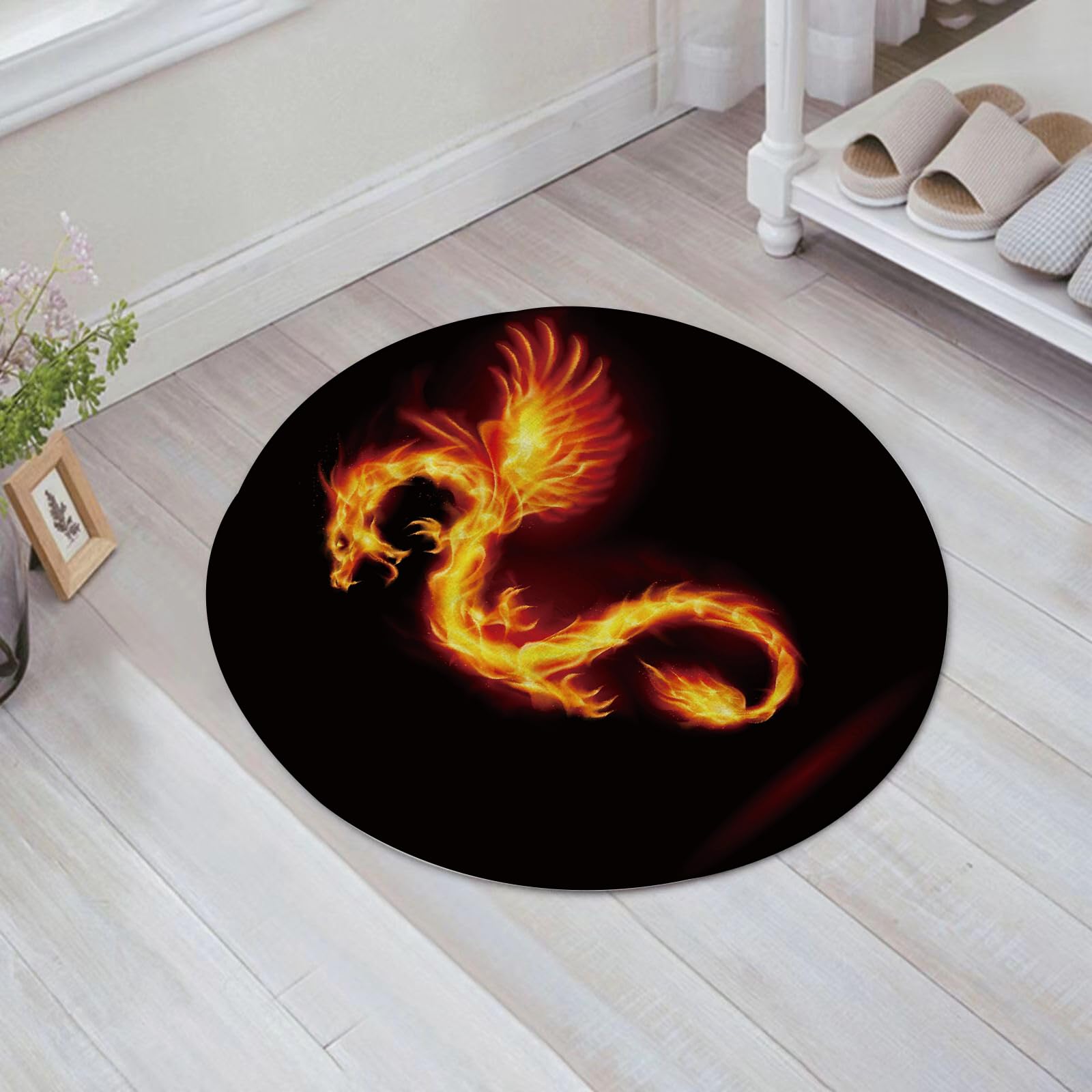 EMFSLA Bath Mat 24x24 in,Fire Dragon with Wings Symbol of Wisdom and Power on Black Background,Non-Slip Bathroom Mat Machine-Washable,Ultra Soft and Water Absorbent Bath Rug for Bathroom