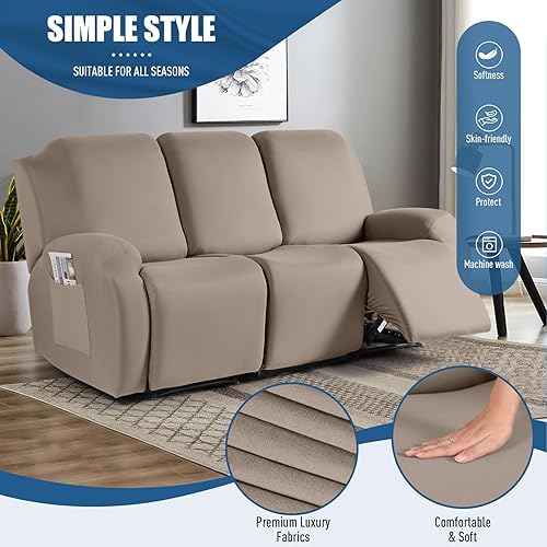 Miniatura 10 de TAOCOCO Funda para sofá reclinable, 3 piezas de tela de poliéster elástica para sofá reclinable de 3 asientos, protector de muebles suave y lavable