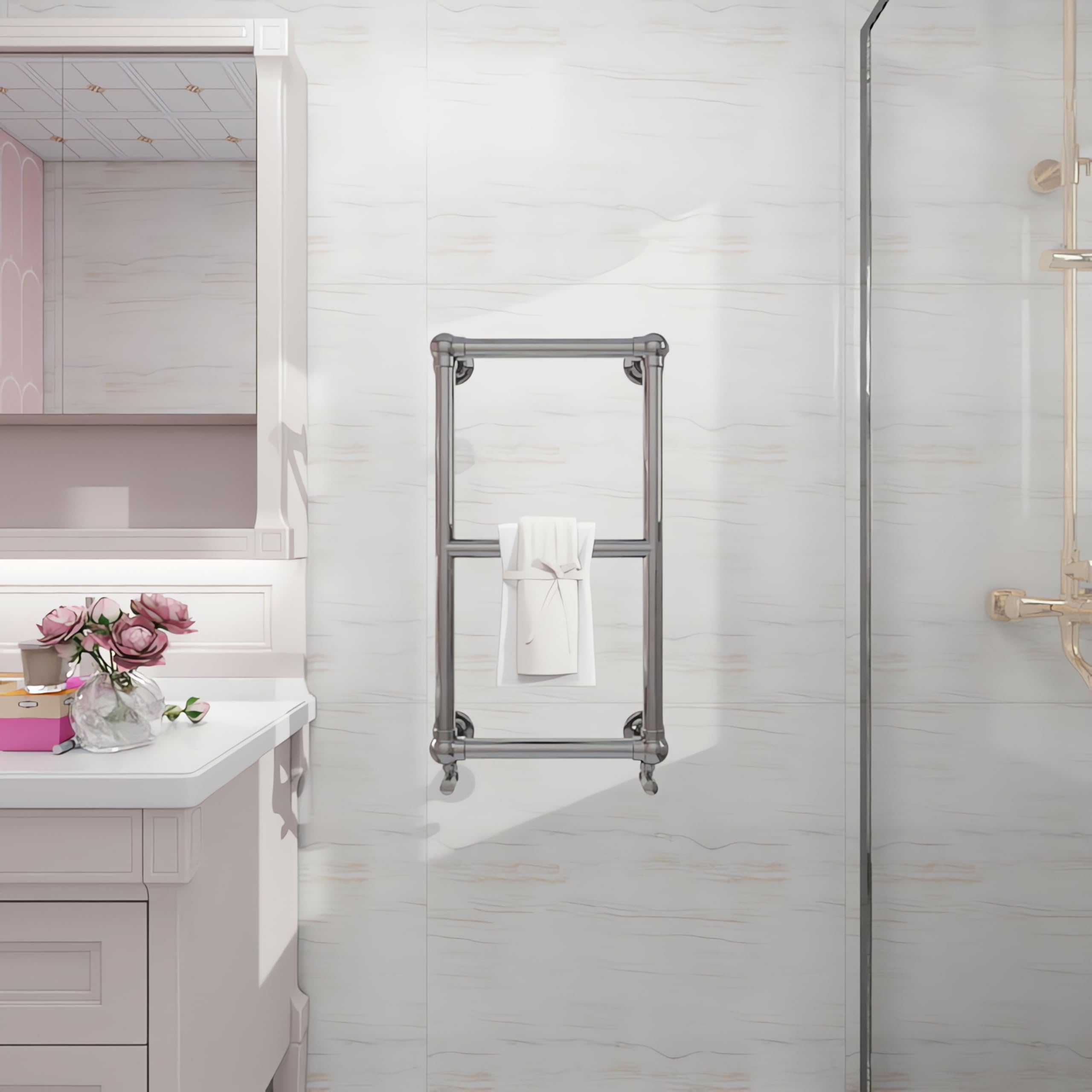 Bathroom Victorian Heated Towel Rail Traditional Column Radiator Chrome 700×400mm