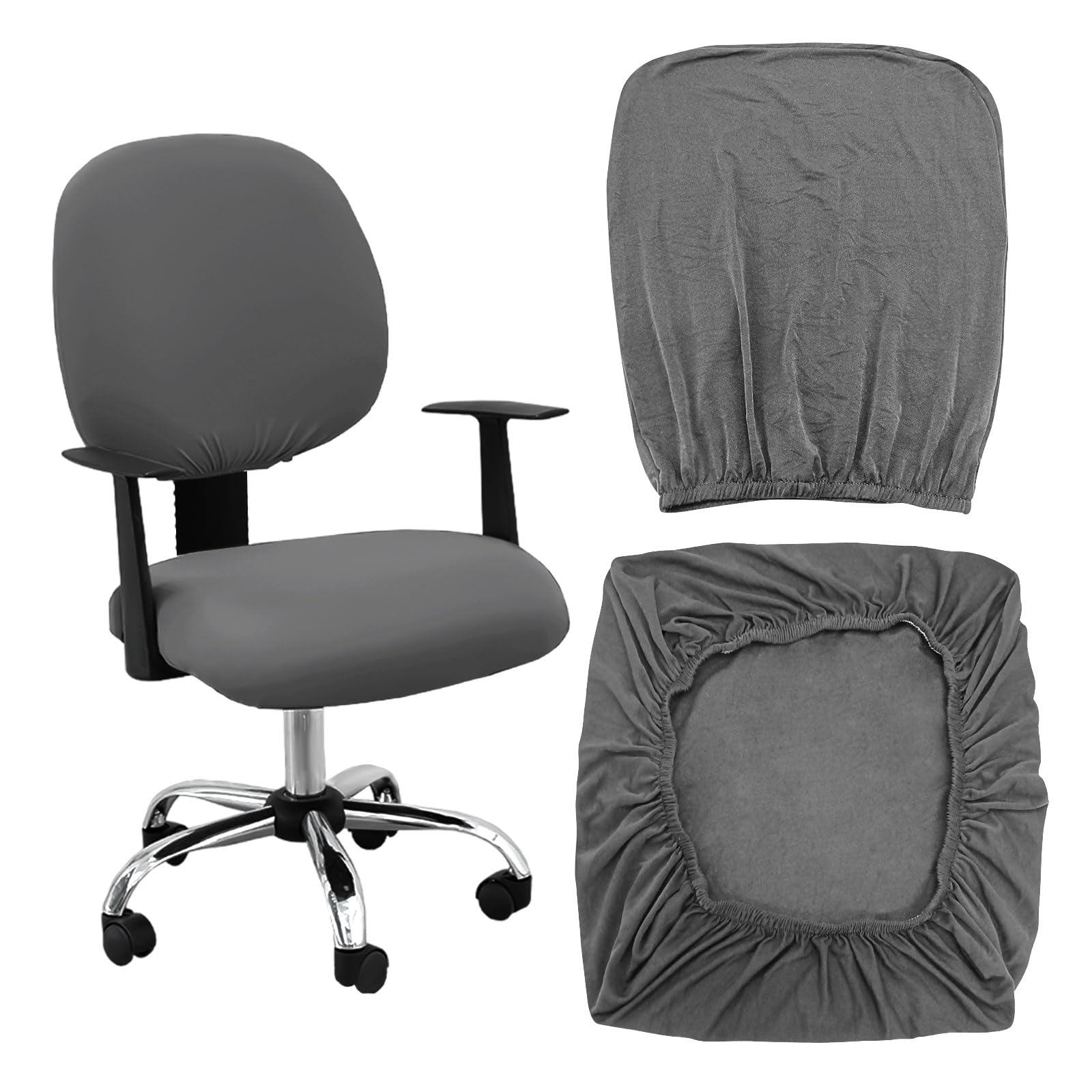 Juego de Funda Silla Oficina, Fundas Elásticas para Asientos de Sillas de Oficina Funda, Cubre Asientos Ajustables para la Silla de Ordenador, Removibles Lavable Funda Silla Escritorio (Gris)