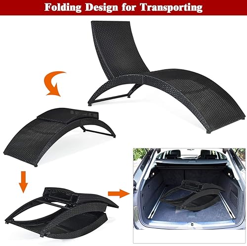 Miniatura 6 de COSTWAY Plegable Patio Rattan Sillón Chaise Acolchado Portátil Jardín Césped Rojo