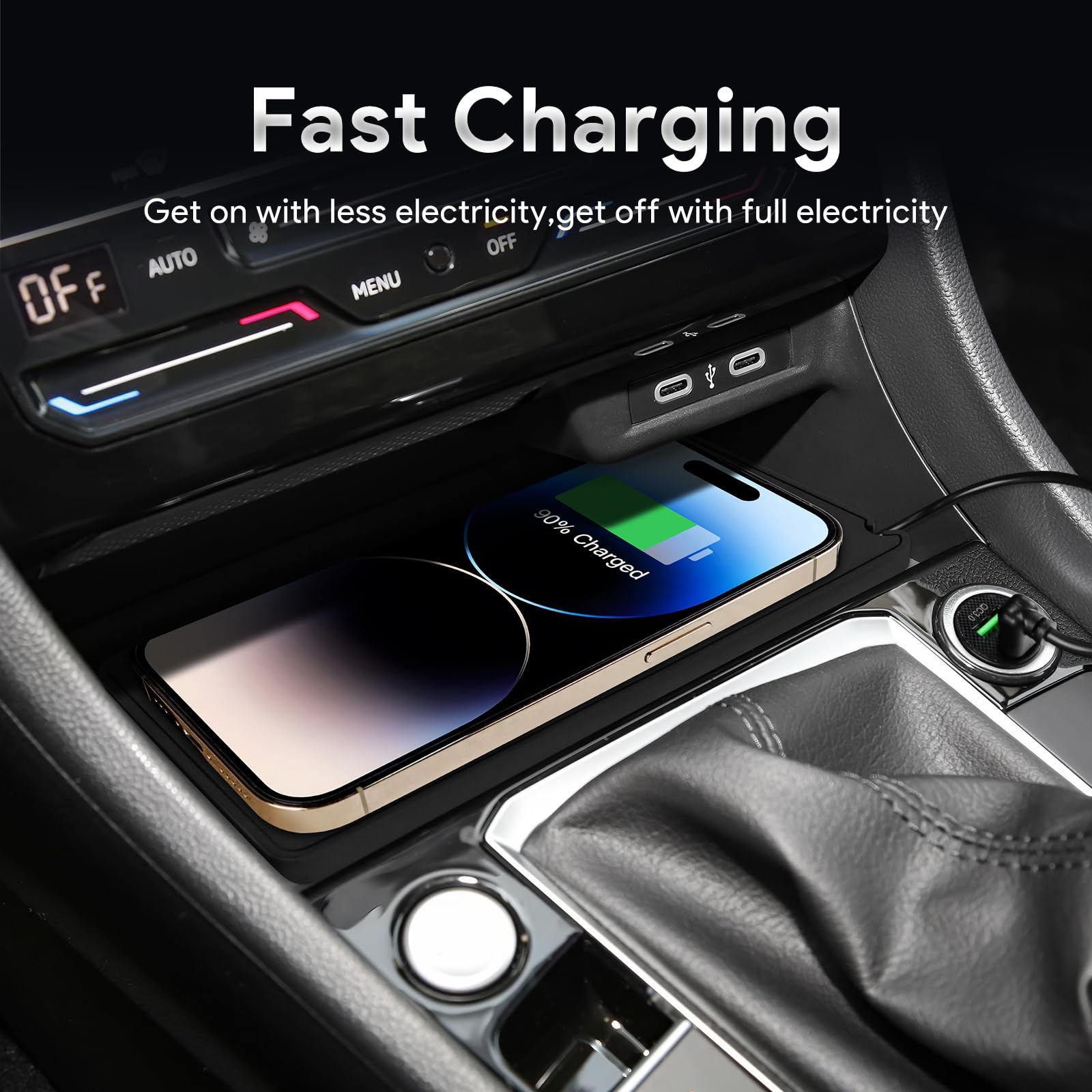 FDAIUN Compatible with Volkswagen Jetta Sprint 2019 2020 2021 2022 2023 Wireless Charger Pad Silicone Dual Charging Ports 15W Adapter for Smartphone Phone (Black)
