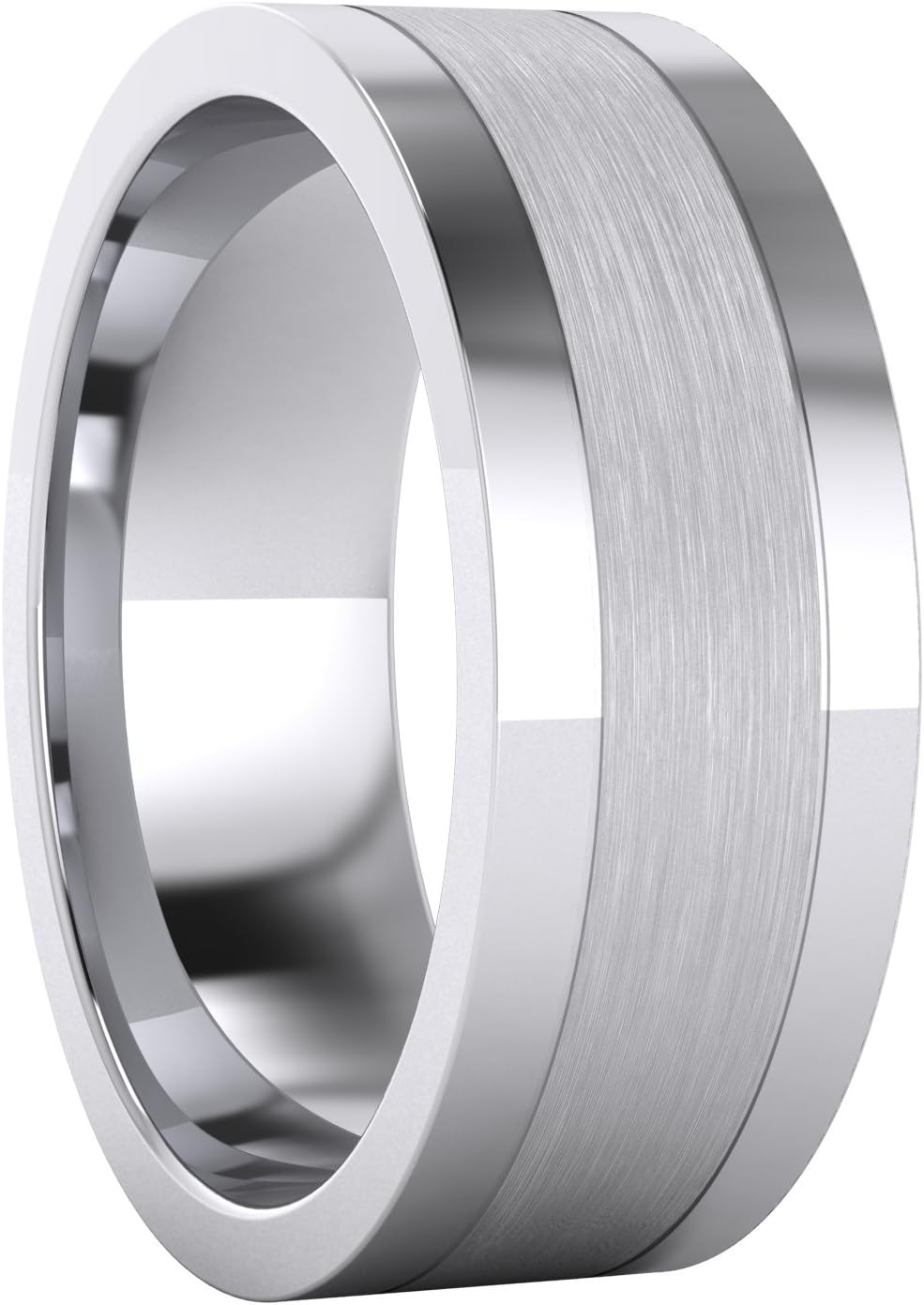 Heavy Solid Sterling Silver 8mm Flat Court Shape Brushed Center Polished Sides Mens Ring Wedding Band