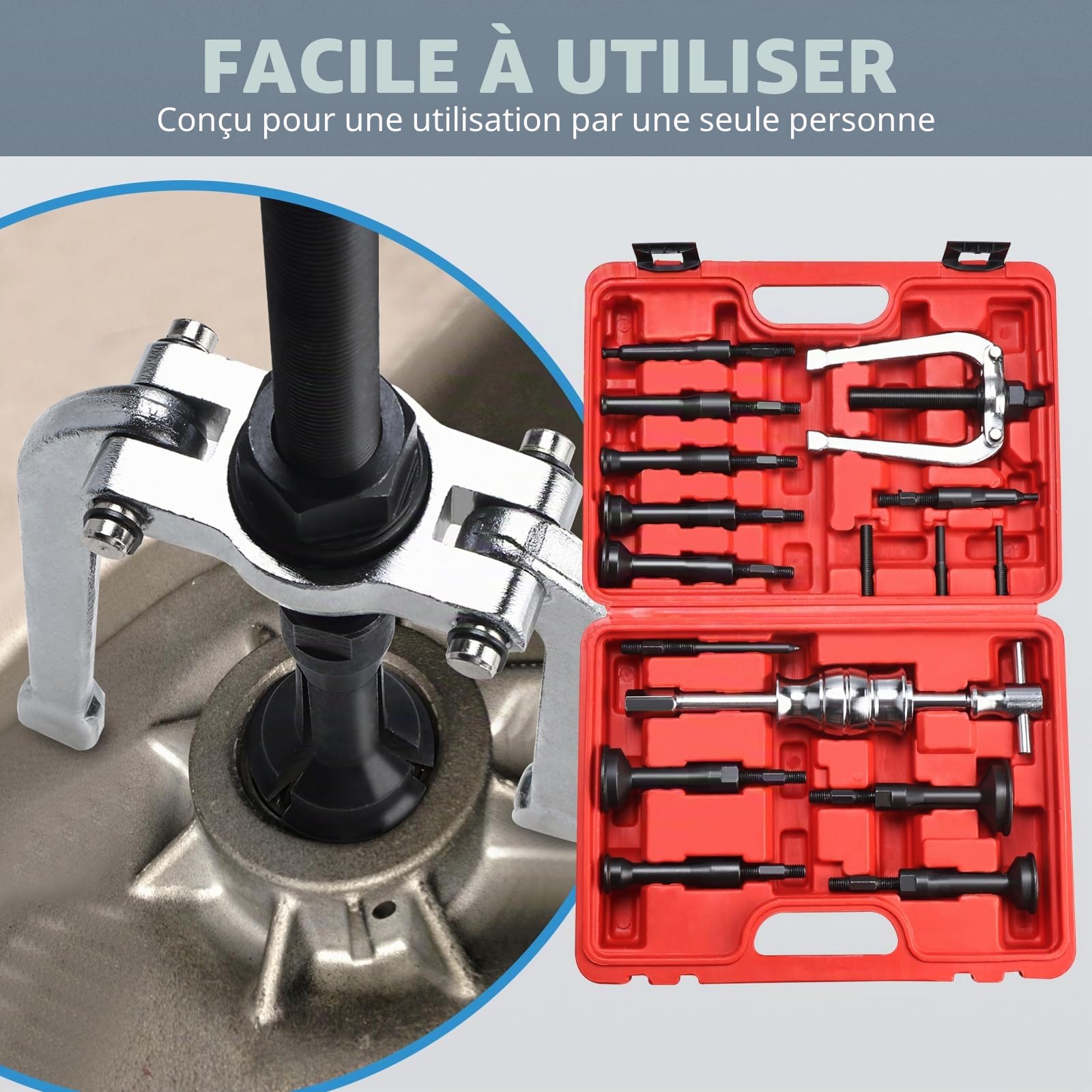 BOOMSTART 16pc Extracteur de Roulement Interieur, 5-58mm Arrache Roulement Interieur, Extracteur de Roulement à Inertie, Arrache Roulement Interne avec Marteau pour Moto Voiture Velo (Rouge)