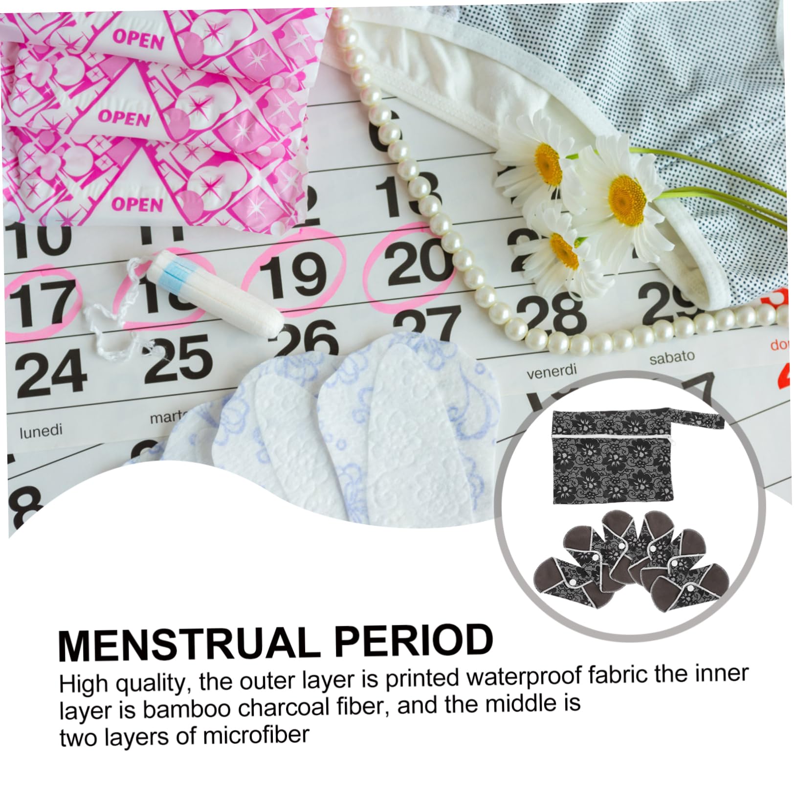 Beavorty 5 Juegos De Toallas Sanitarias Reutilizables Para Mujer Compresas Menstruales Y De Lactancia 6 Unidades X 5