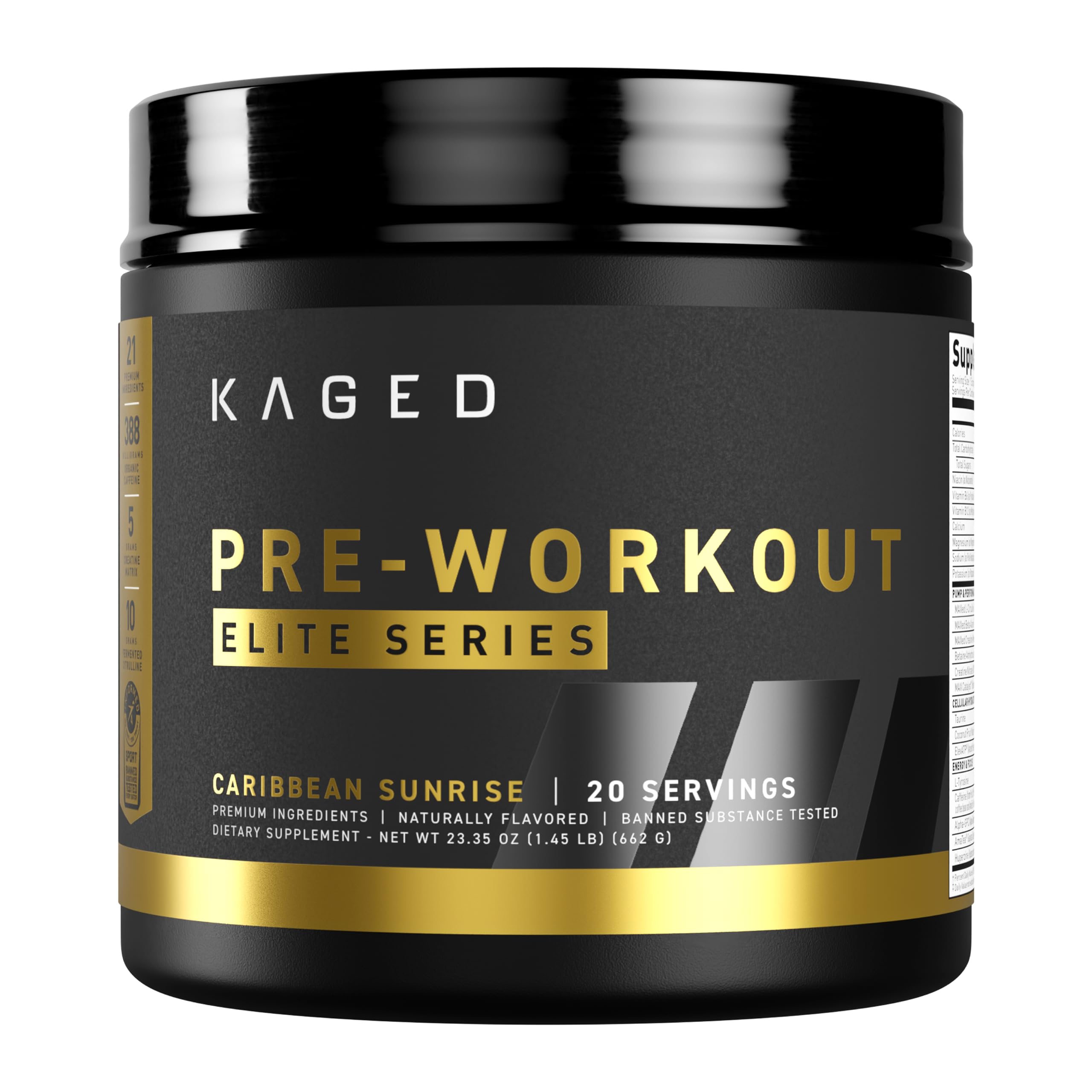 Kaged Pre Workout Powder; Pre- Elite Preworkout for Men & Women, High Stimulant for Workout Energy, Focus & Pumps; Premium L-Citrulline, Beta Alanine, Creatine, & 388mg of Caffeine, Caribbean Sunrise
