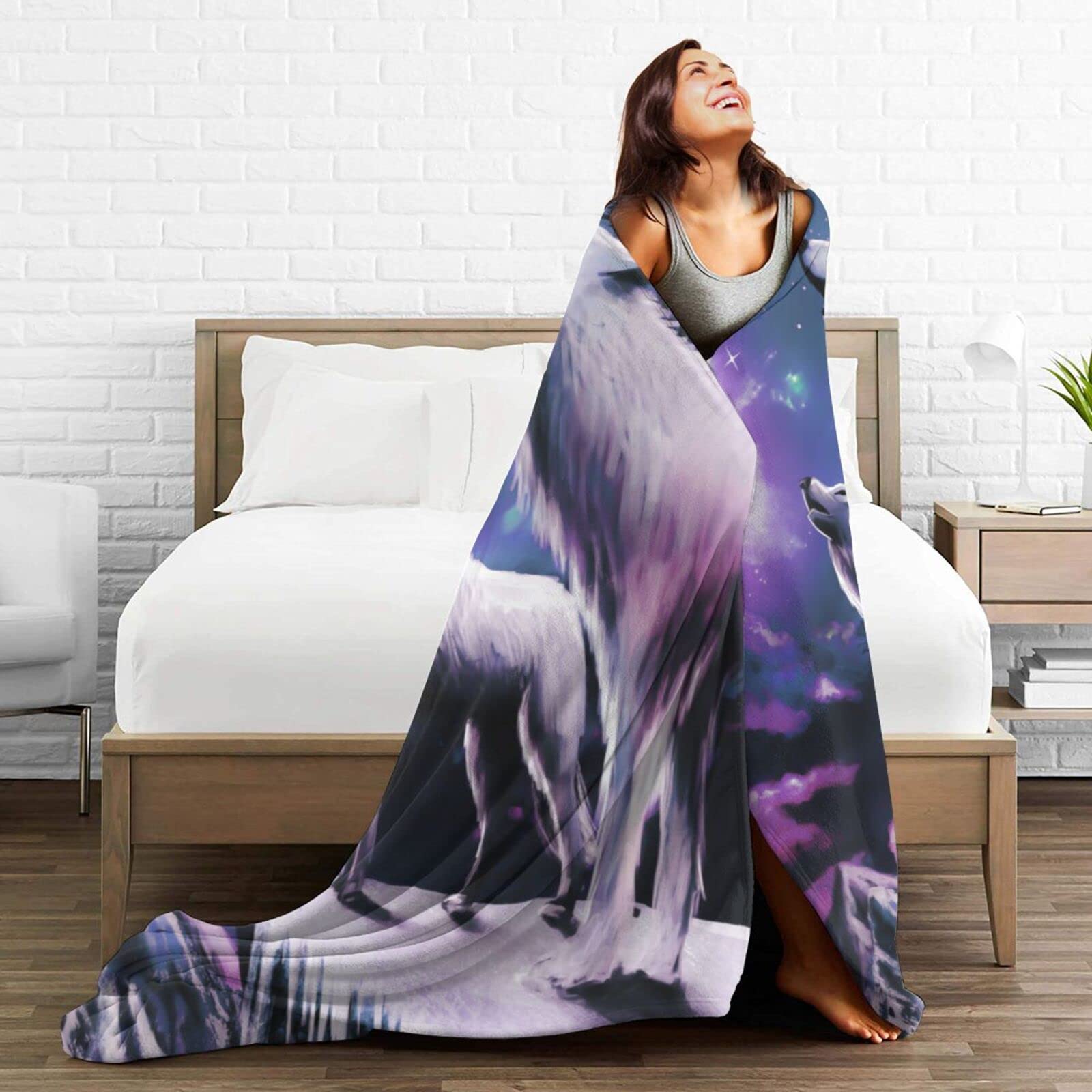 Moon Wolf Coperta In Pile Di Corallo, Morbida E Calda, Varie Taglie XS-3XL, Per Letto E Divano, Lavabile