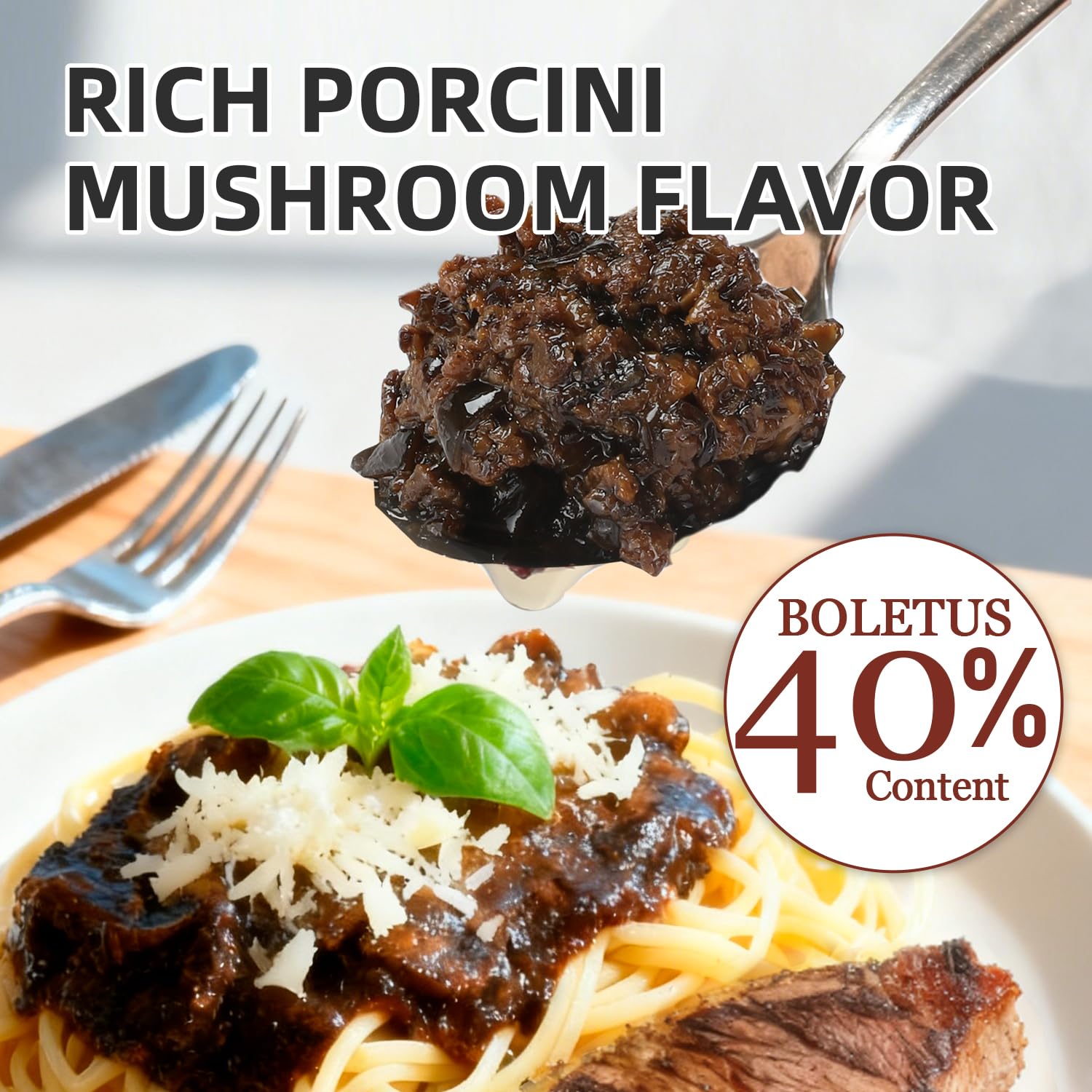 YANGFUN Porcini Mushroom Sauce, Natural Boletus Condiment, Ready-to-eat，Mushroom Can，1.7oz