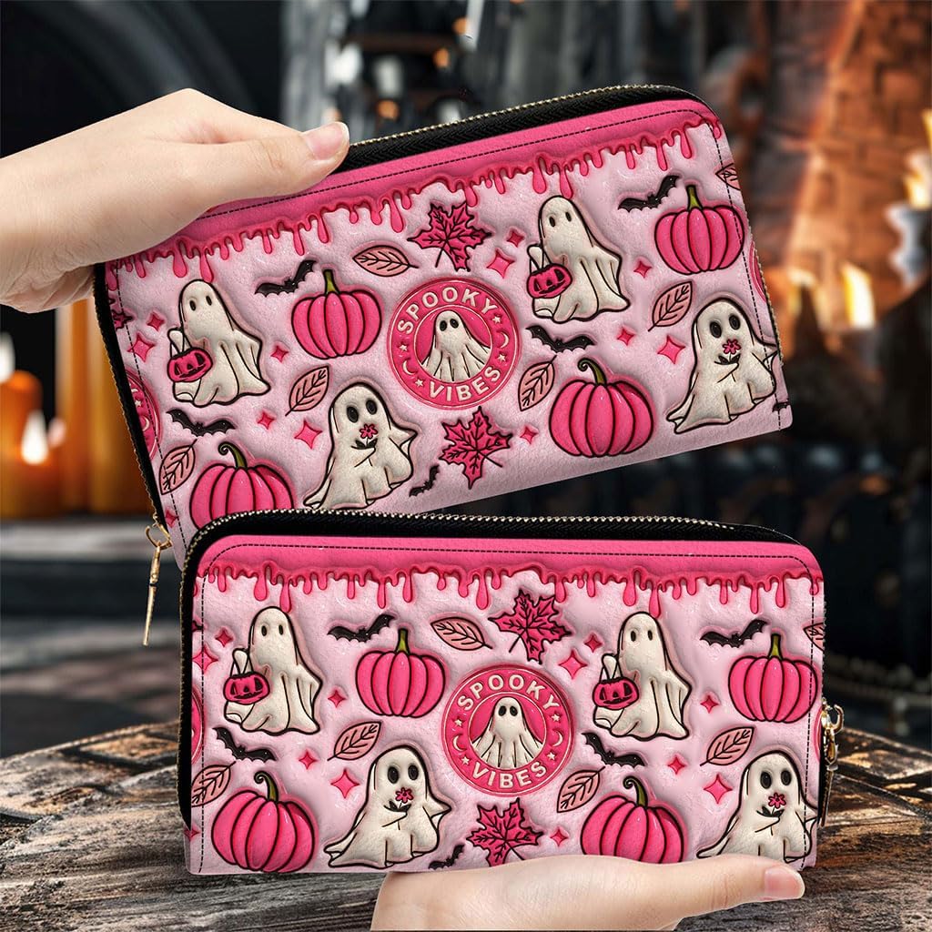 Spooky Vibe Print 3D Inflated Leather Handbag, Leather Wallet, Halloween Gift, Halloween Tote Bag for Women Holiday Gifts for Daughter Ladies Friend Coworker