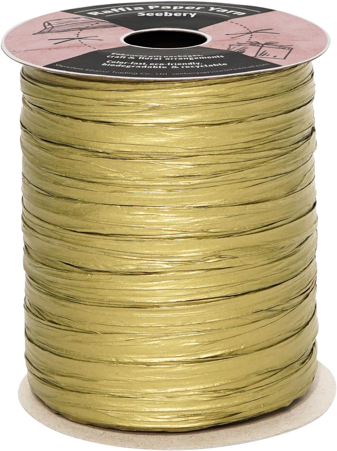 Raffia Ribbon for Crafts - Raffia Yarn Grass Twine for Gift Wrapping, DIY Decoration & More | Matte String Paper Rope for Crochet - 1/4'' Wide, 100 Yards, Gold