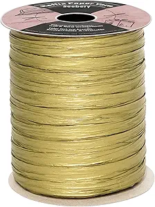 Raffia Ribbon for Crafts - Raffia Yarn Grass Twine for Gift Wrapping, DIY Decoration & More | Matte String Paper Rope for Crochet - 1/4'' Wide, 100 Yards, Gold